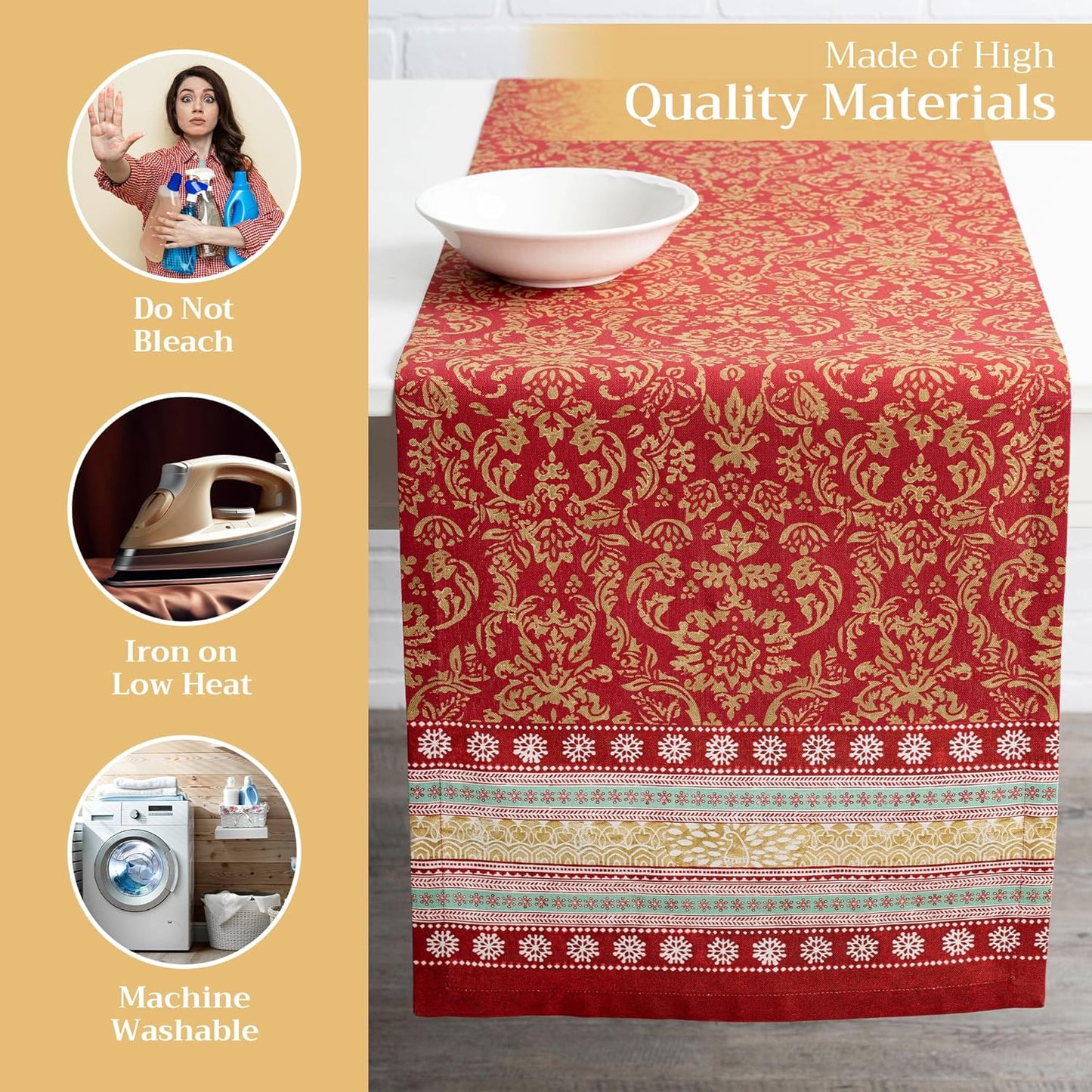 Maison d' Hermine Table Runner 100% Cotton Single Layer Table Runners 108 inches Long Decorative for Home Kitchen Dining Party Baby Shower Wedding Bridal Shower (Sofia, 14.50" x 108")