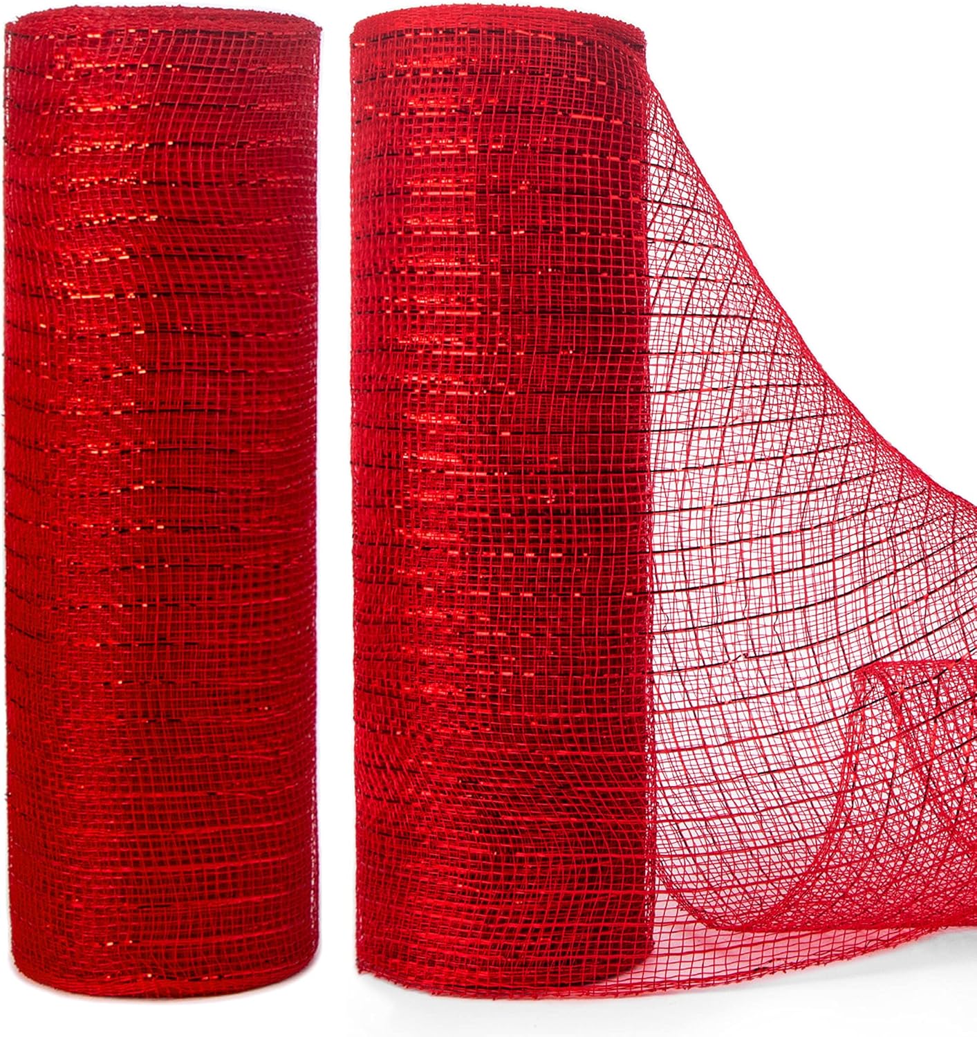 Ribbli 2 Rolls Red Mesh Ribbon,10 inch x 30 feet(10Yard) Each Roll,Metallic Red with Foil,Christmas Ribbon for Wreath Swags and Decorating