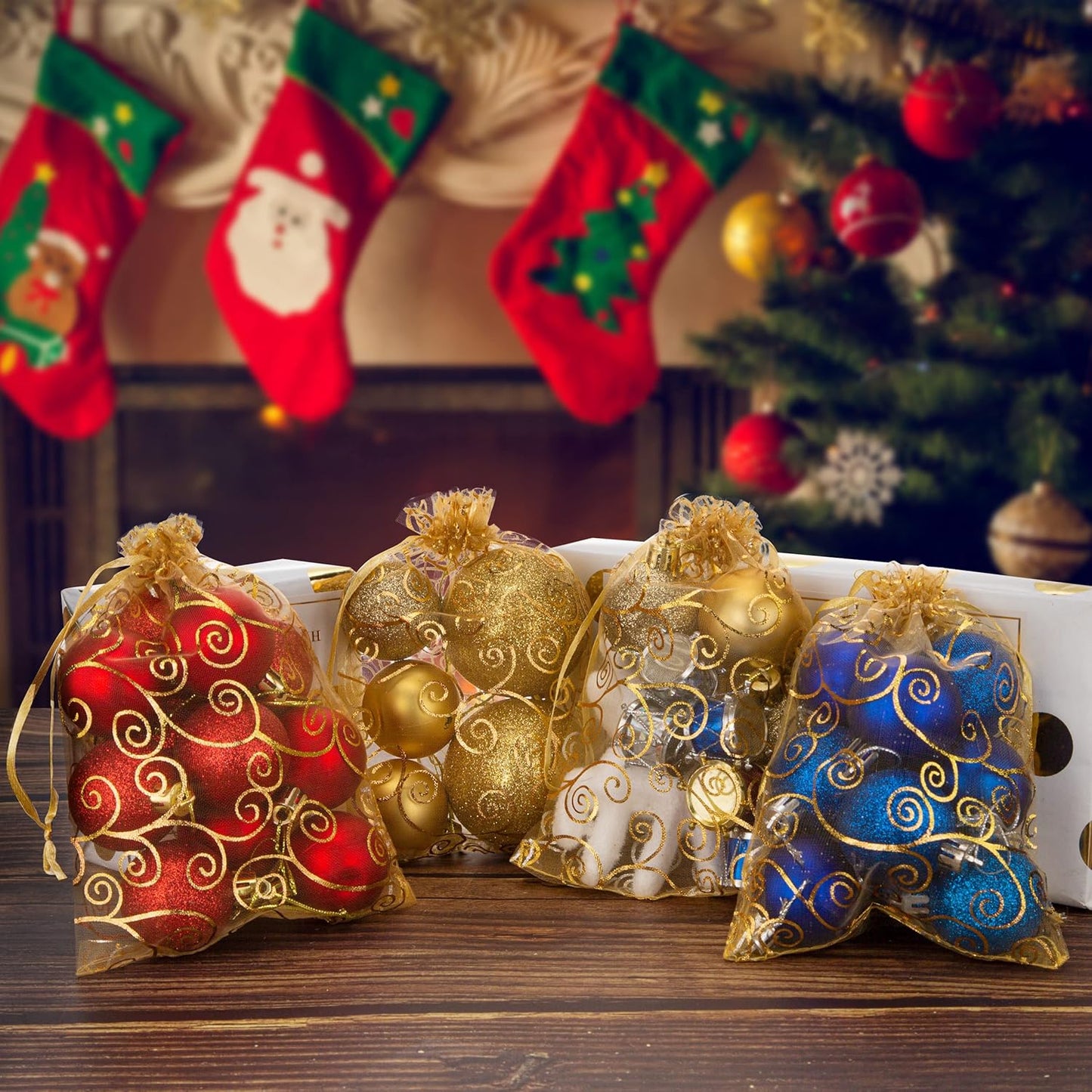 Staruby Organza Gift Bags 100Pcs Gold Sheer Organza Bag 5x7 Inch Mesh Favor Bags Drawstring Jewelry Rattan Printed Gift Pouches for Wedding Party Favors Couple Shower Christmas Gifts Candy Bags