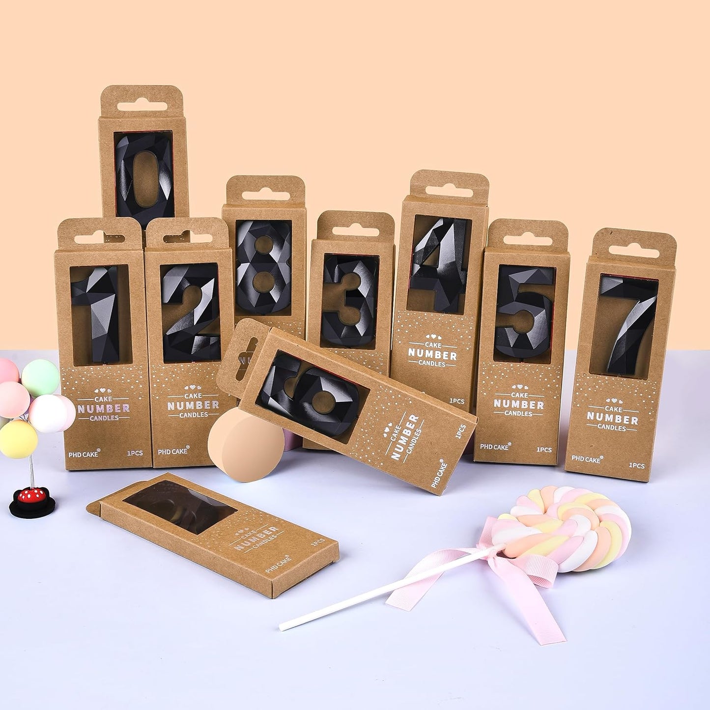 PHD CAKE 2.76 Inch Crystal Black 3 Number Birthday Candles, Red Number Candles, Cake Number Candles, Party Celebration