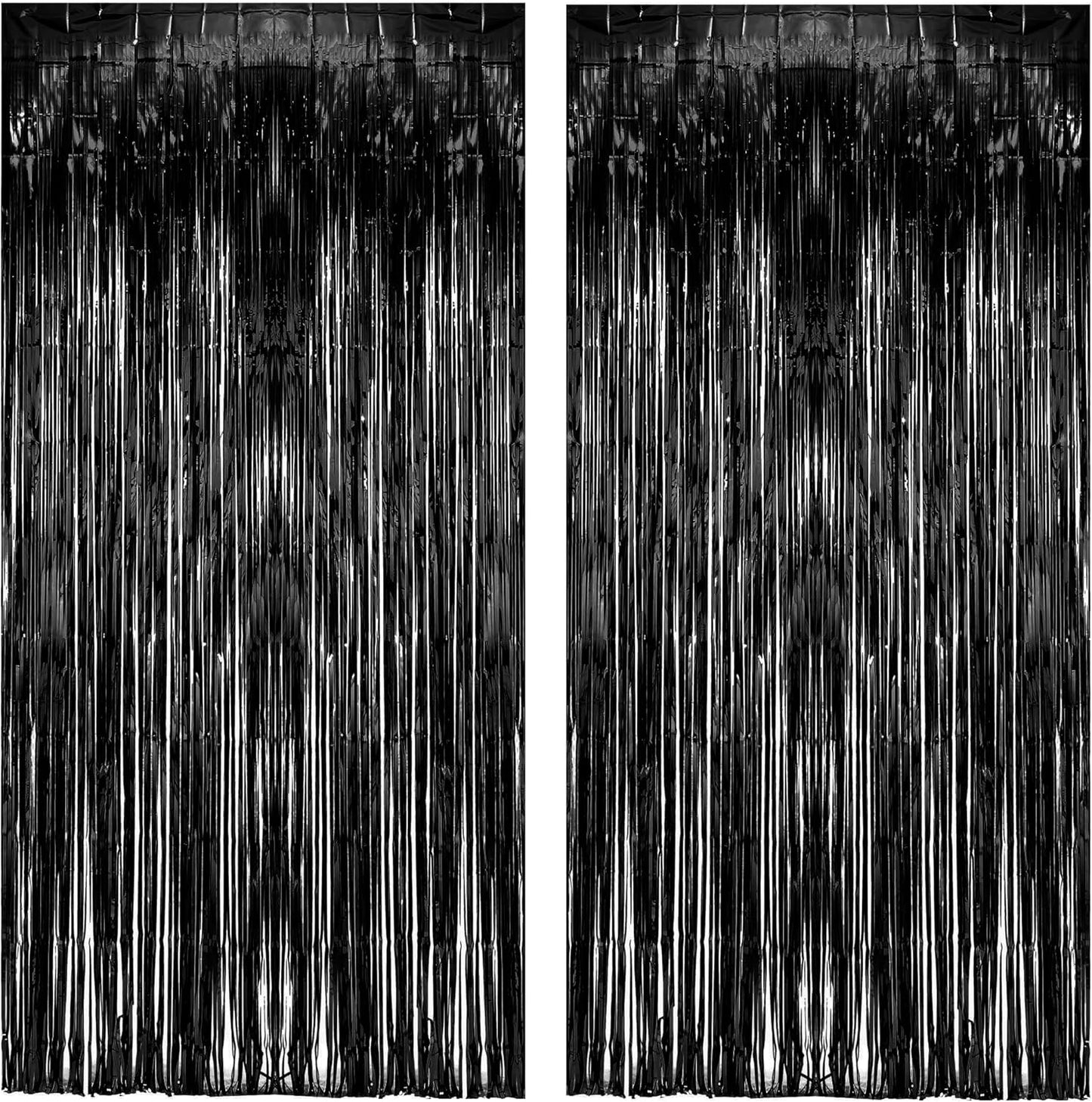 Black Tinsel Backdrop Curtain - GREATRIL Tinsel Curtain Party Backdrop Streamers for Wizard Birthdays/Stranger Theme/Doorway/Halloween Decorations Party - 2 Packs