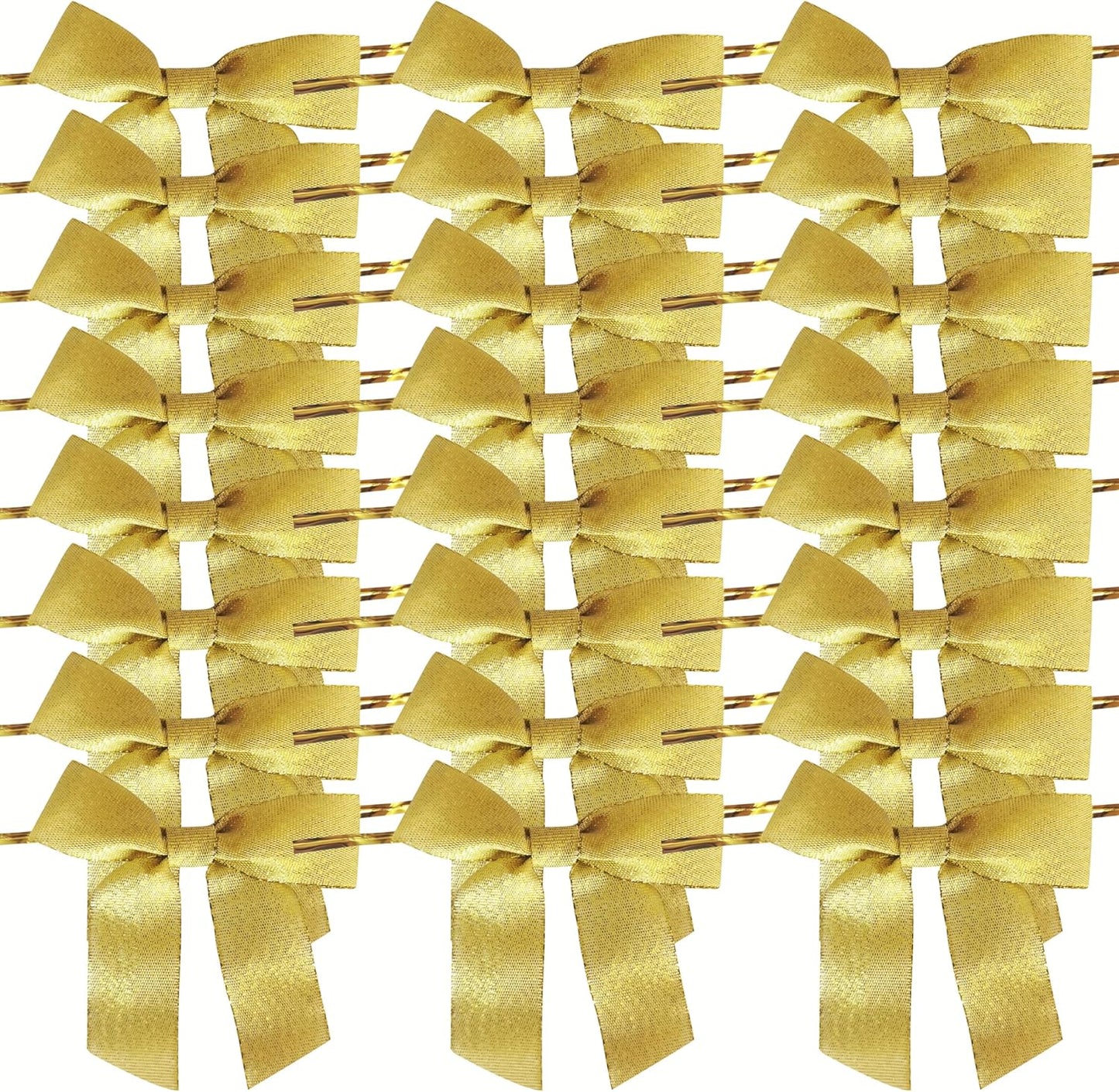 50pcs 3-1/2" Metallic Gold Satin Ribbon Bows with Twist Ties for Gift Wrapping Packing Christmas Decoration (Metallic Gold)