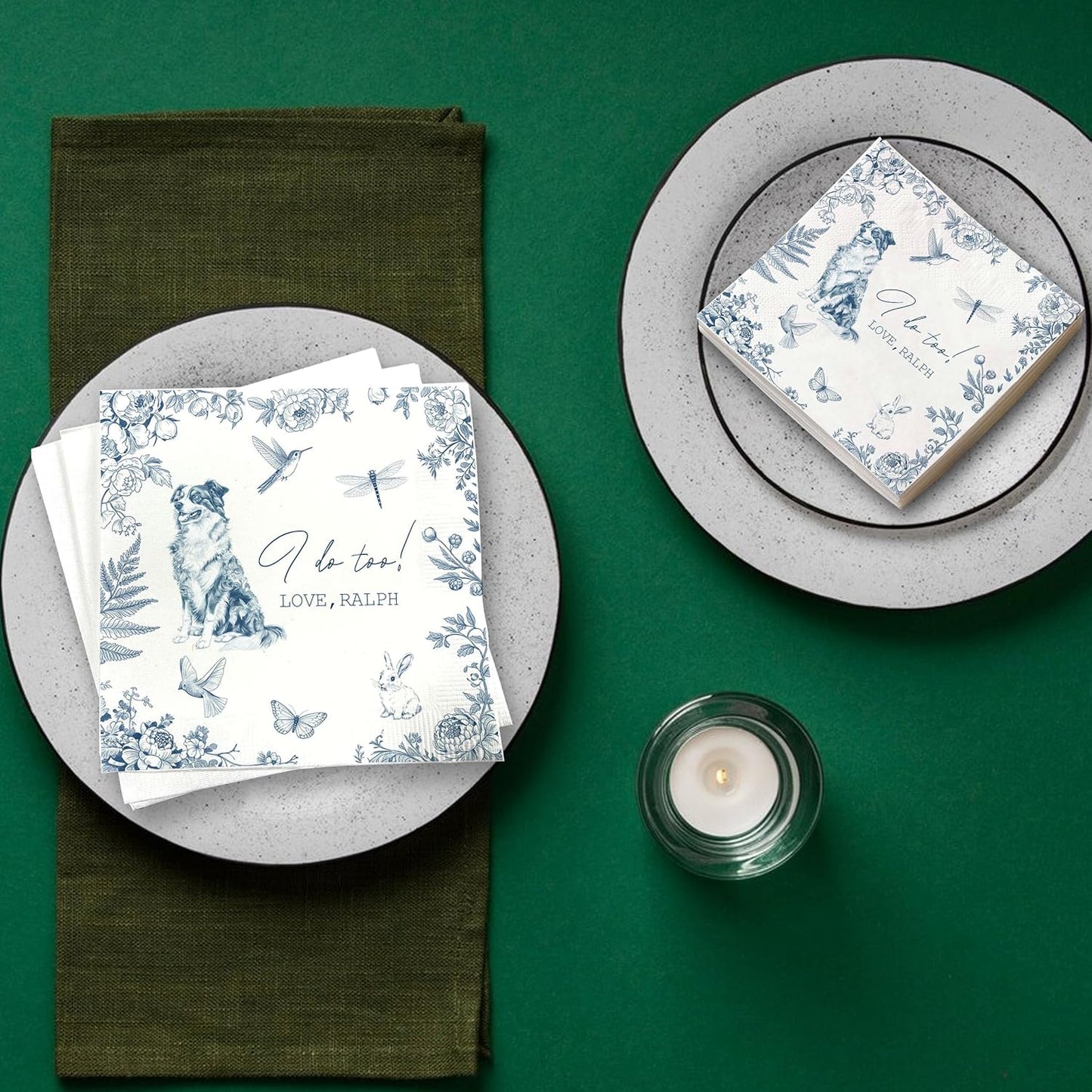 Luxury Personalized Dog Wedding Napkins, Custom Wedding Cocktail Napkins, Cocktail Bar Napkin For Reception, Napkin for Pet Lovers, Anniversary, Bridal, Engagement Party, Bridal Shower