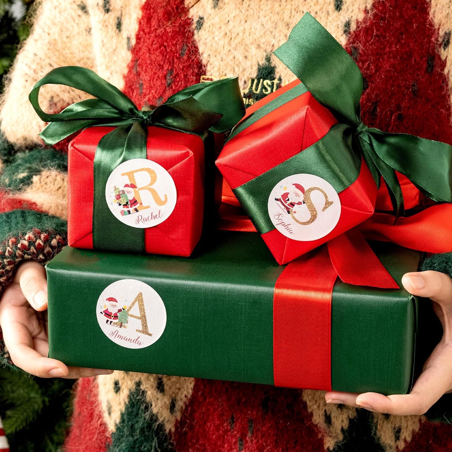 callie moment Personalized Christmas Stickers, Custom Name Waterproof Christmas Gift Tags for Gift Box Holiday Decorations, Stockings, Party Favors (Santa Claus Initial 2)