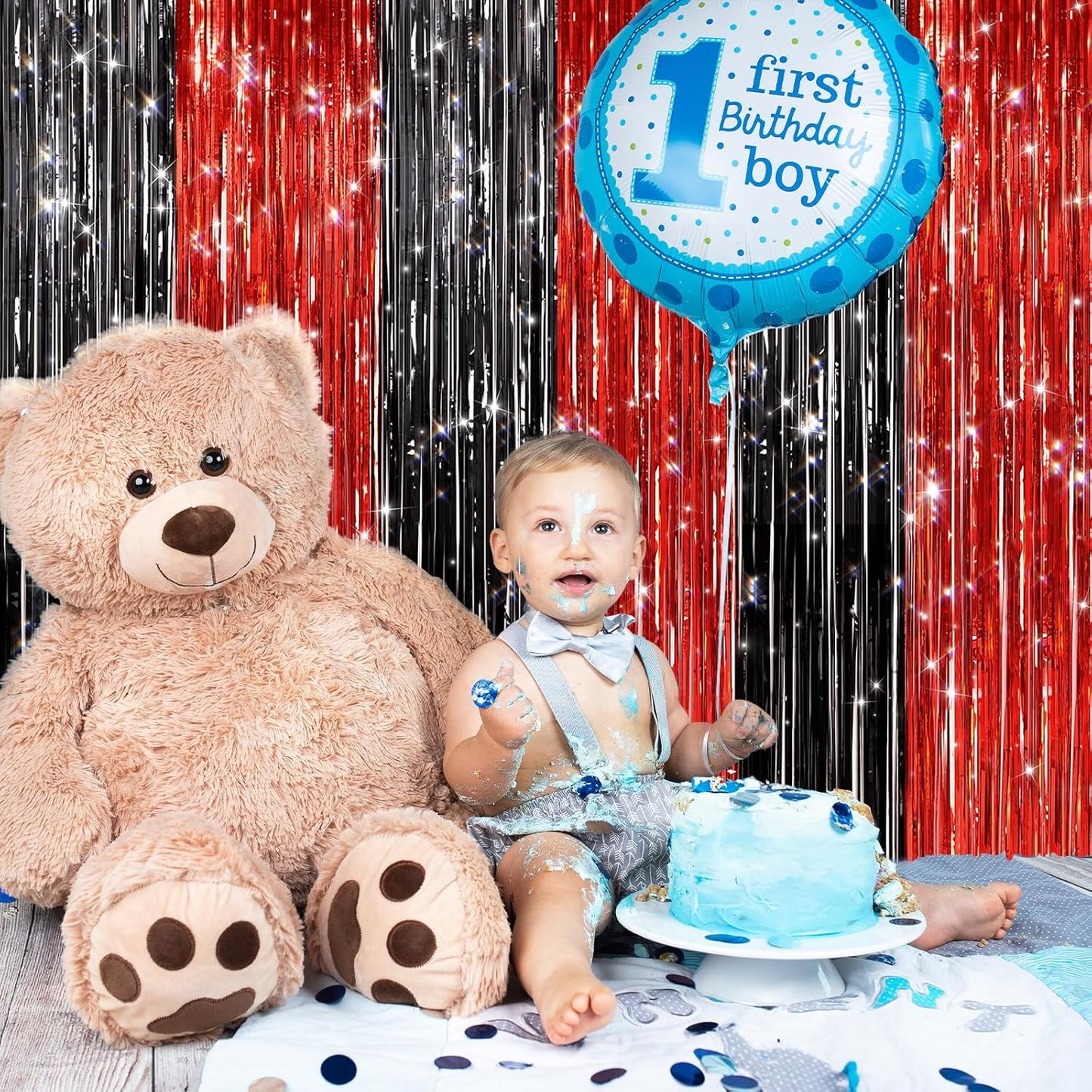 2 Pack Black and Red Foil Fringe Curtains Party Decorations, Tinsel Curtain Backdrop Streamers for Birthday Graduation Fiesta Stranger Theme Halloween Christmas Party Decors Supplies Door Streamers