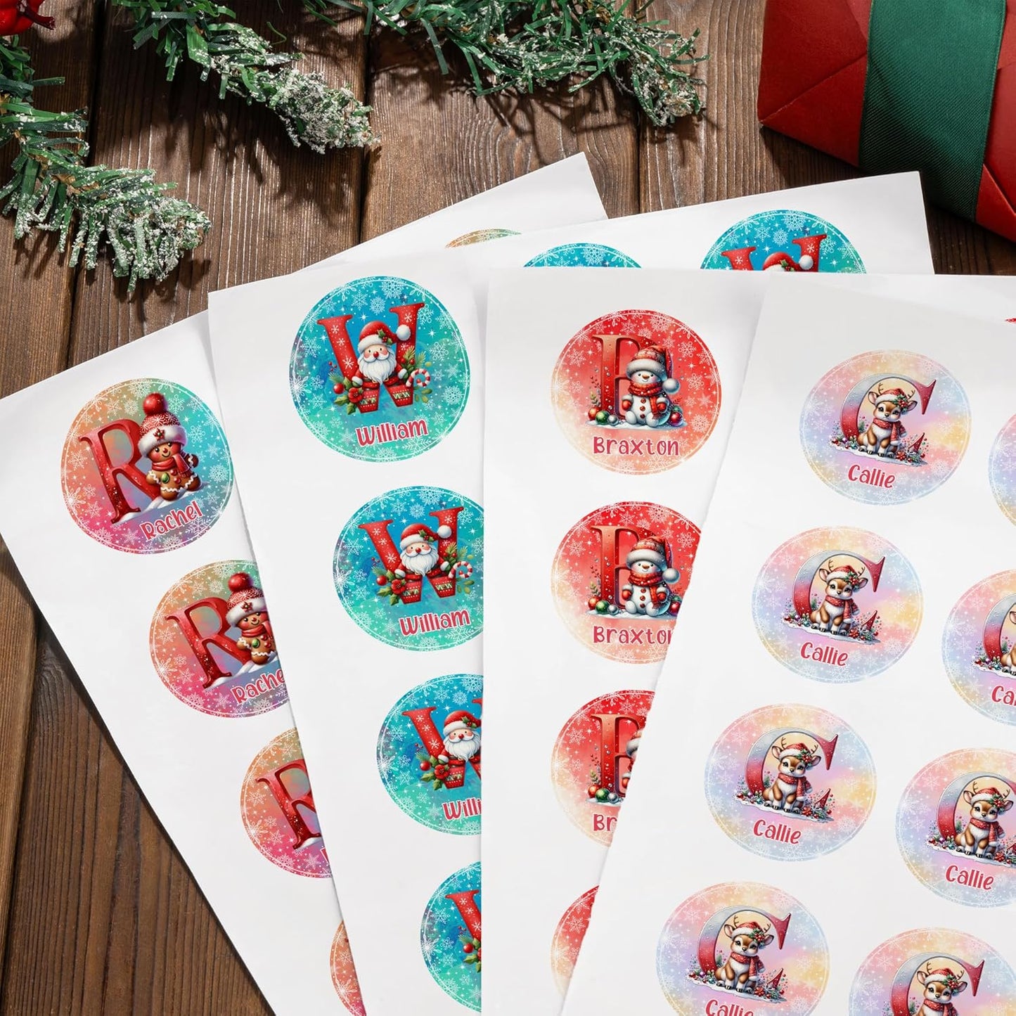 Personalized Christmas Stickers - Custom Name Waterproof Christmas Gift Tags for Gift Box Xmas Holiday Decorations Party Favors - 30 Stickers (Watercolor)