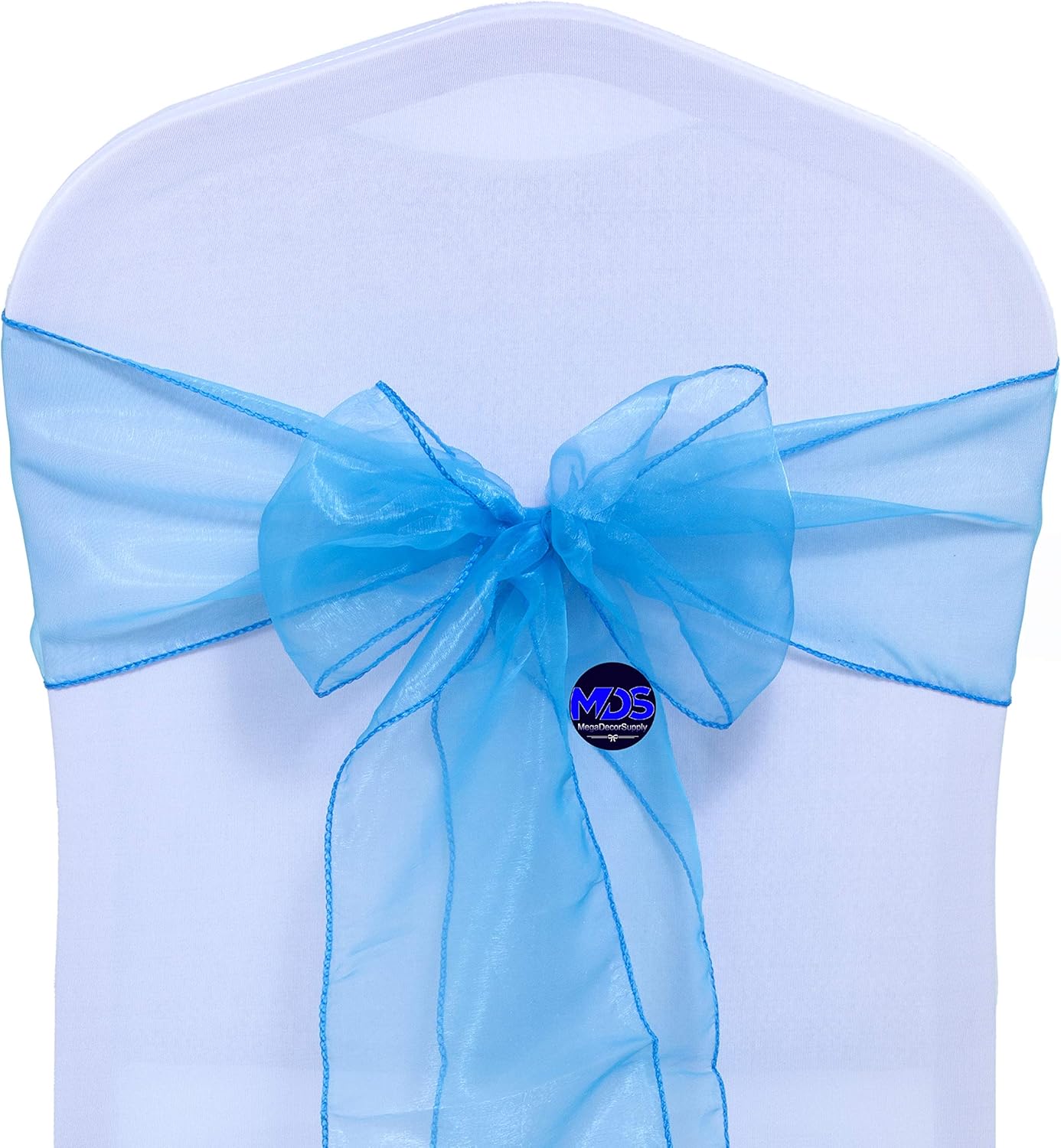 MDS Pack of 125 PCS Organza Chair Sashes Wider Dining Chair Bows Ribbon Tie Back for Wedding Party Birthday Bridal Shower Reception Event Banquet Home Chair Cover Decoration - Blue