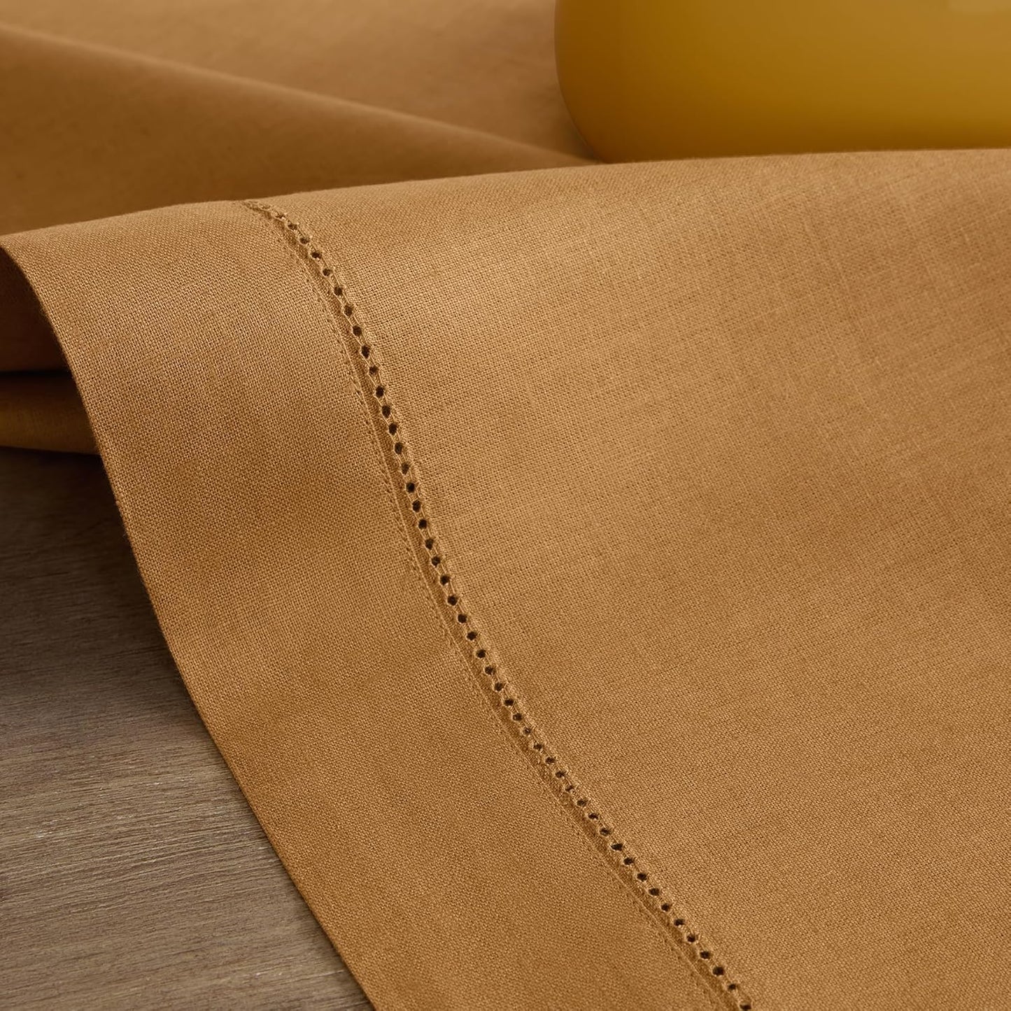Solino Home Brown Sugar Linen Tablecloth 60 x 90 Inch - Classic Hemstitch, 100% Pure Linen Rectangular Tablecloth - Machine Washable Table Cloth for Fall, Autumn, Thanksgiving