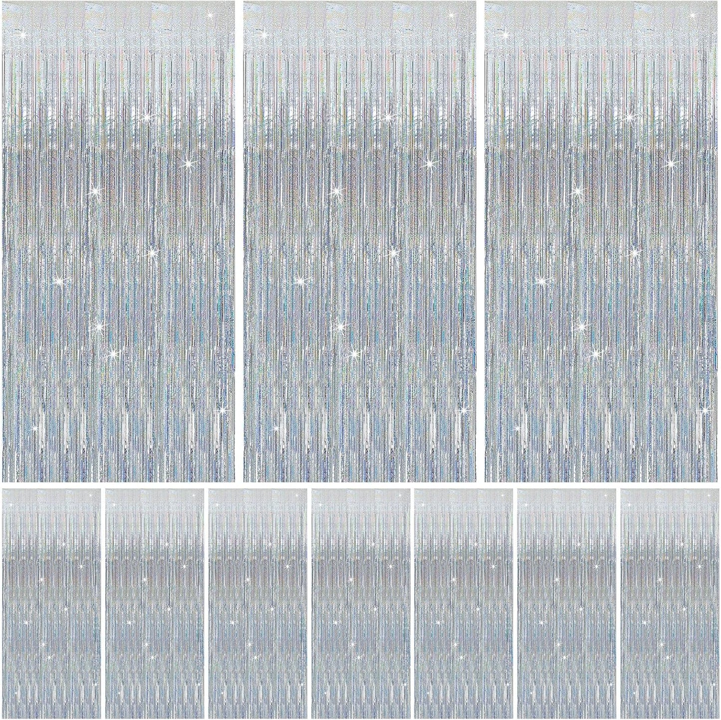 10 Pack Silver Tinsel Foil Fringe Curtains Party Decorations Streamers for Christmas Birthday Bachelorette Party Wedding Baby Shower Decor