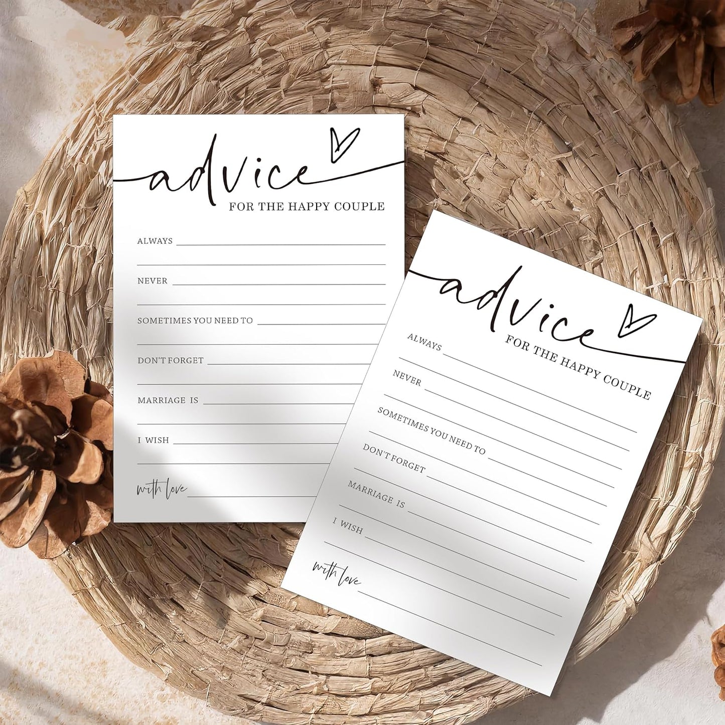 Wedding Advice Cards - Advice and Wishes for the Newlyweds Mr and Mrs Bride & Groom Perfect for Bridal Shower Wedding Games and Guest Book Alternative Pack of 25 Minimalist White 5x7 Inch Cards - A10