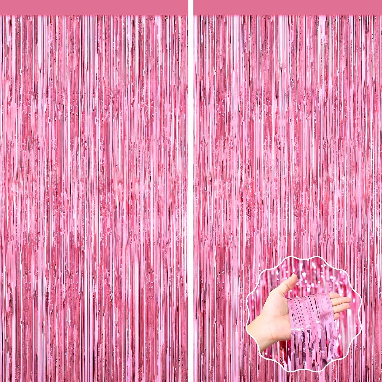 Pink Party Decorations, 2Pack Glitter Pink Backdrop, Metallic Tinsel Backdrop Fringe Curtains Backdrop Curtains, Photo Backdrop Party Supplies Wedding Engagement Christmas Birthday Party Decorations