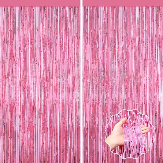 Pink Party Decorations, 2Pack Glitter Pink Backdrop, Metallic Tinsel Backdrop Fringe Curtains Backdrop Curtains, Photo Backdrop Party Supplies Wedding Engagement Christmas Birthday Party Decorations