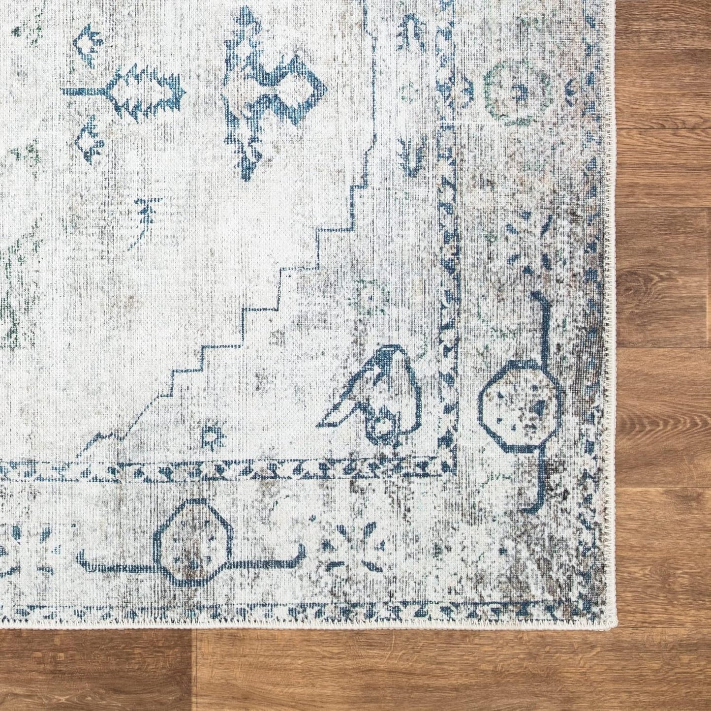 Bloom Rugs Washable Non-Slip 10 ft Runner - Teal/Beige Traditional Runner for Entryway, Hallway, Bathroom, and Kitchen - Exact Size: 2.5' x 10'
