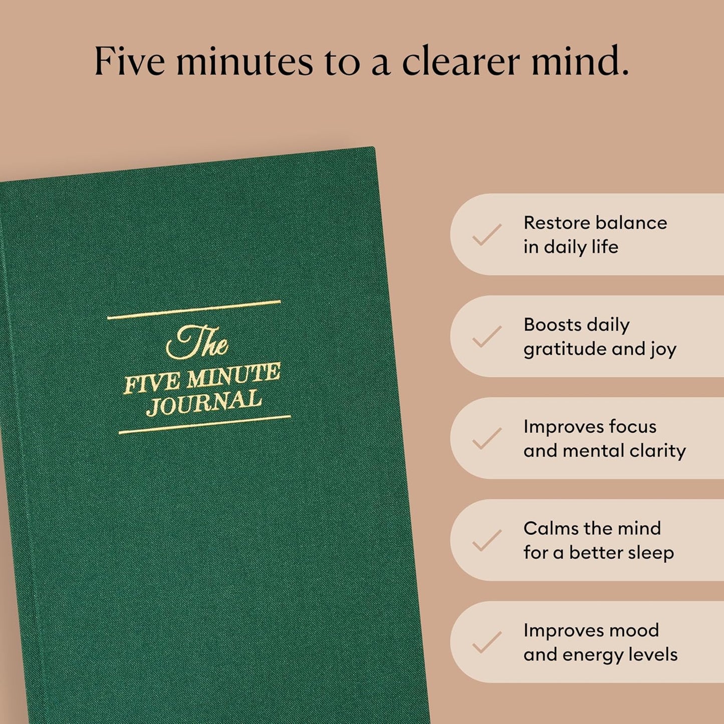 Intelligent Change The Five Minute Journal, Original Daily Gratitude 2025, Reflection Manifestation for Mindfulness, Undated Daily with Gold Foiling, Plastic-Free, Green