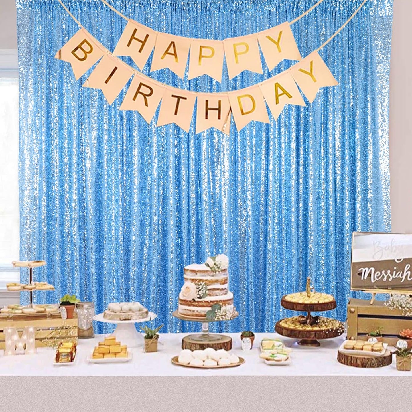 ShinyBeauty 4x10 FT Baby Blue Sequin Backdrop Curtains Glitter Photography Backdrop for Christmas, Halloween, Birthday, New Year Decor 4 Panels