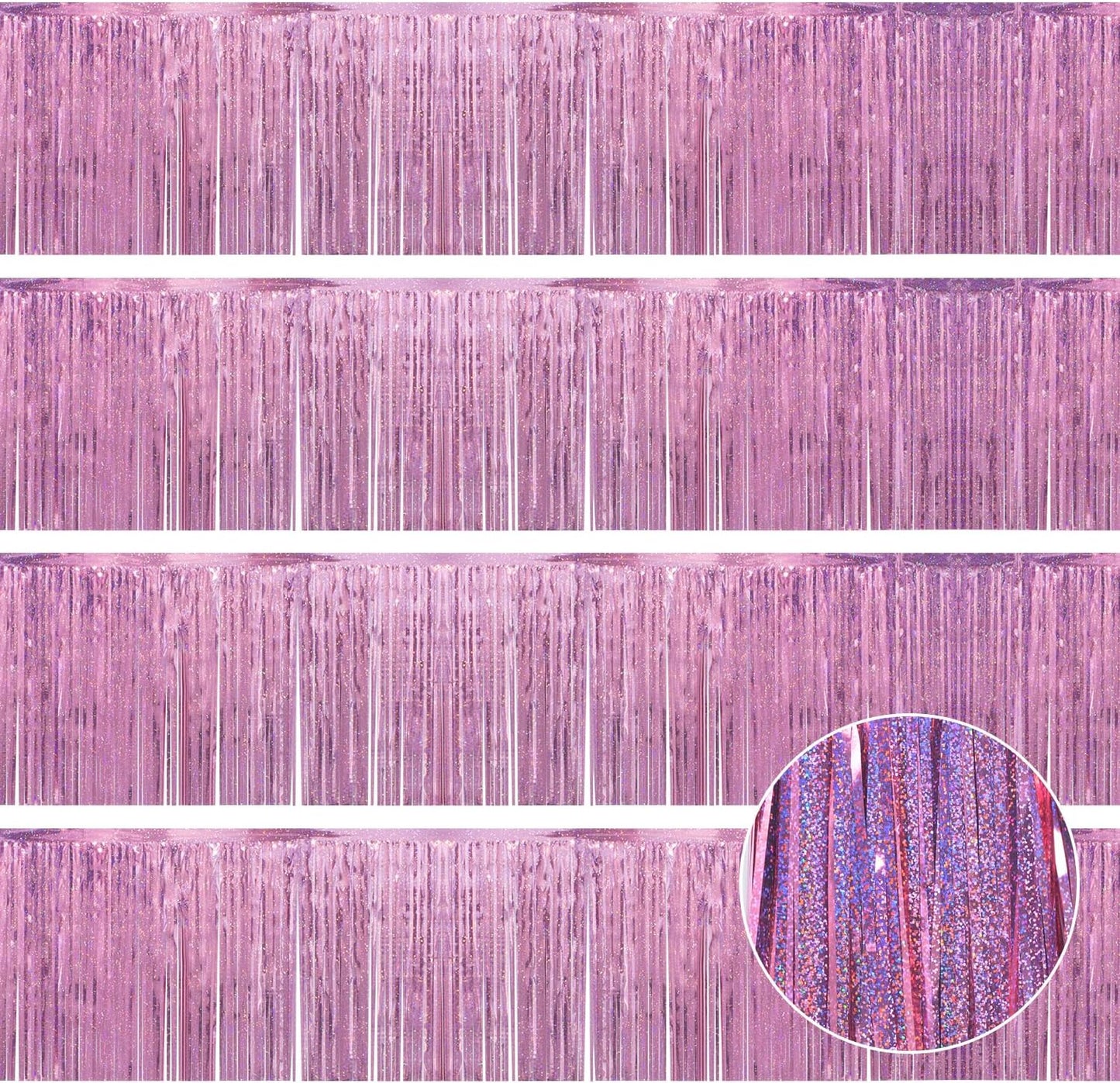 Laser Pink Birthday Decorations Tinsel Garland Parade Float Decorations for Trailer 4Pack 12FT Girls Womens Party Decor Ceiling Fringe Banner Pink Backdrop for Streamers Party Decorations