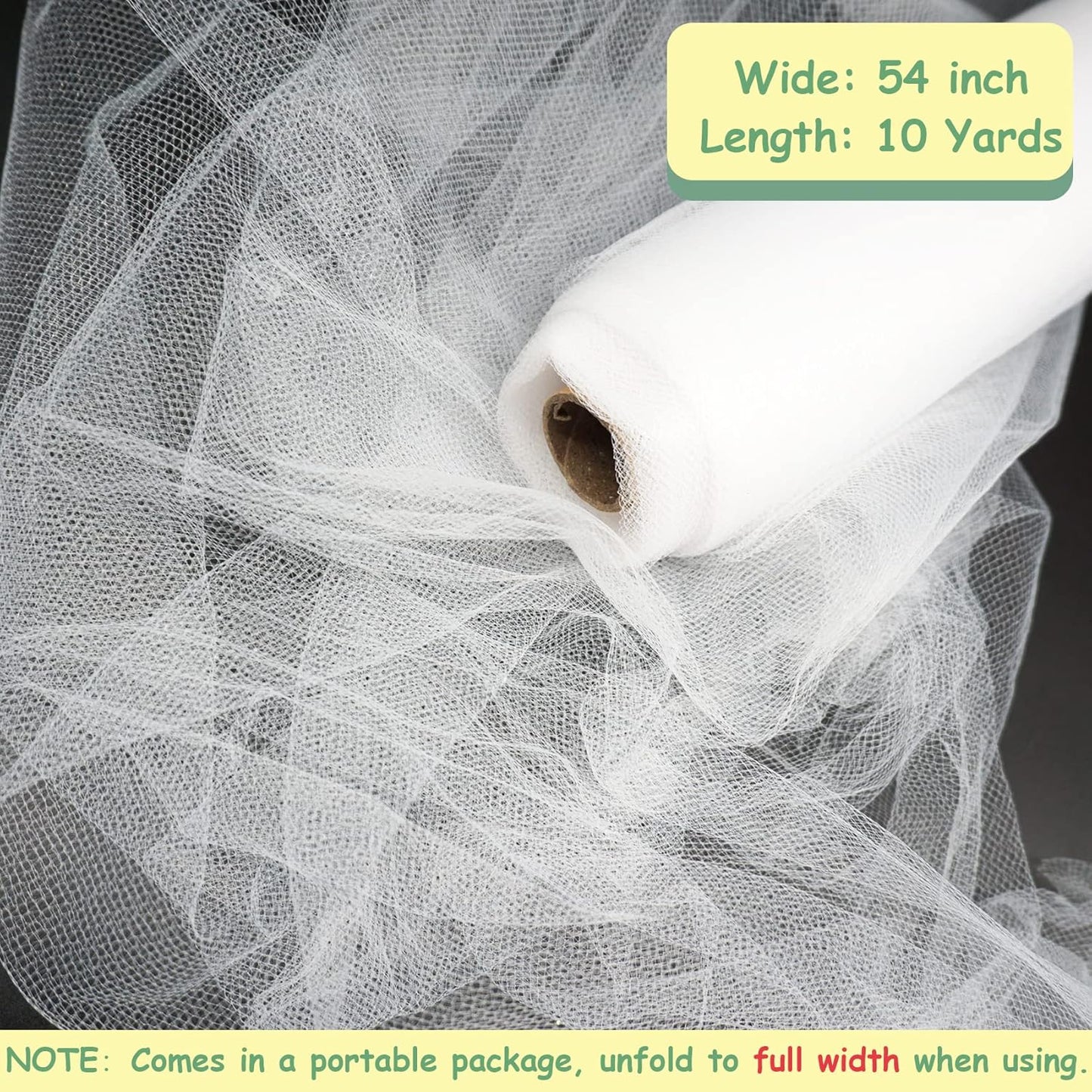 White Tulle Fabric Rolls, 54 Inch by 10 Yards (30 ft) Tulle Ribbon for Wedding Party Decoration Sheer Fabric Spool Bolt, Ceiling Decor, Tutu Skirt, Christmas Gift Wrapping, Soft & Drape (White)