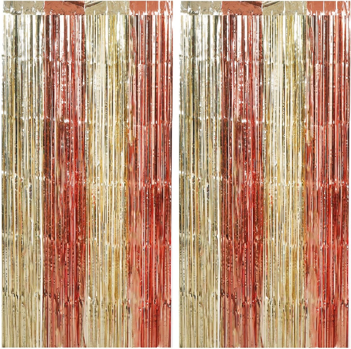 TONIFUL Valentine's Day Door Streamers,Rose Gold and Light Gold Photo Booth Backdrop Metallic Streamers Foil Fringe Curtain for Birthday Bridal Shower Engagement Party Decoration