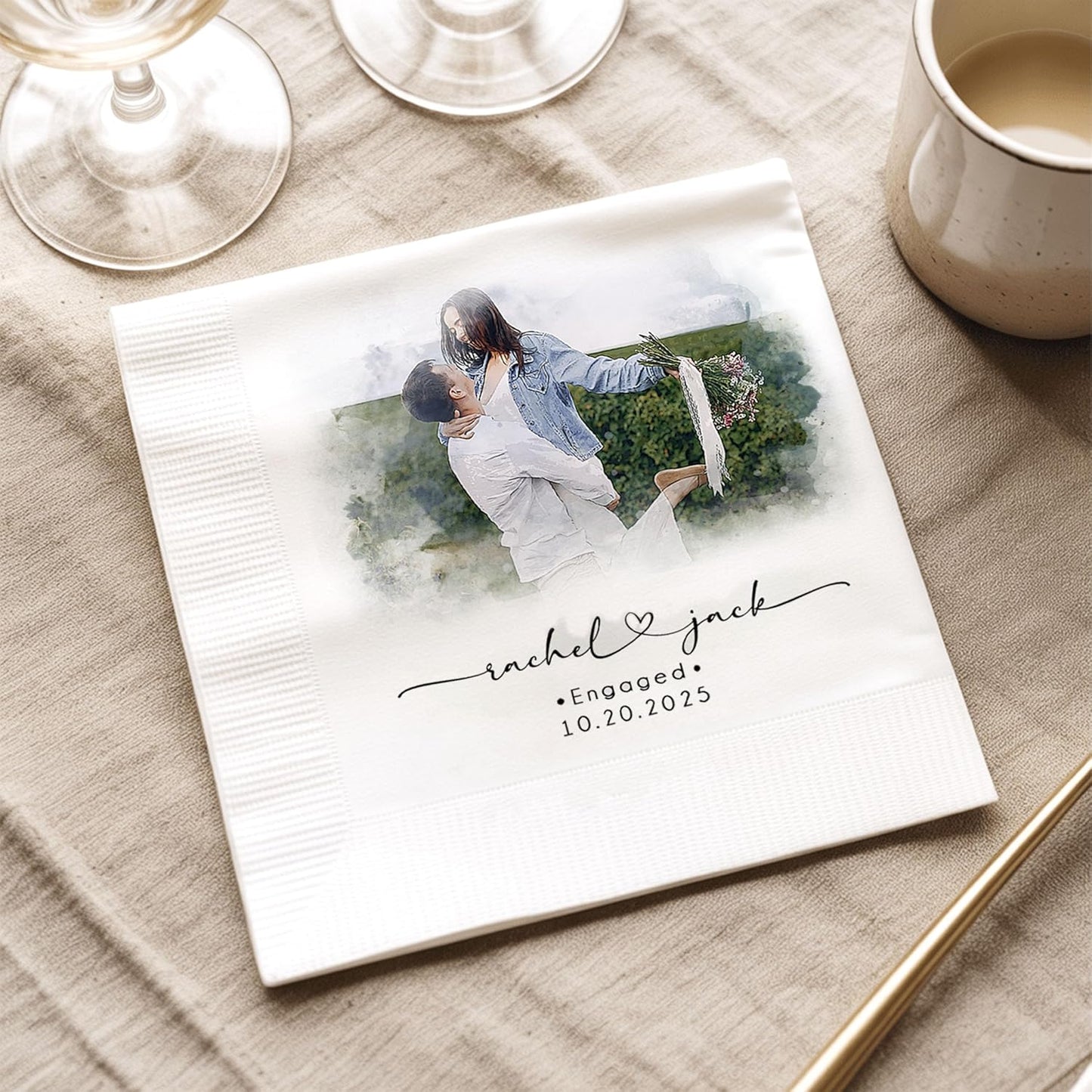 Luxury Personalized Wedding Napkins, Custom Photo Napkins with Text, Custom Engagement Cocktail Napkin, Beverage Luncheon Cocktail Paper, Napkin for Engagement Party, Bridal Shower