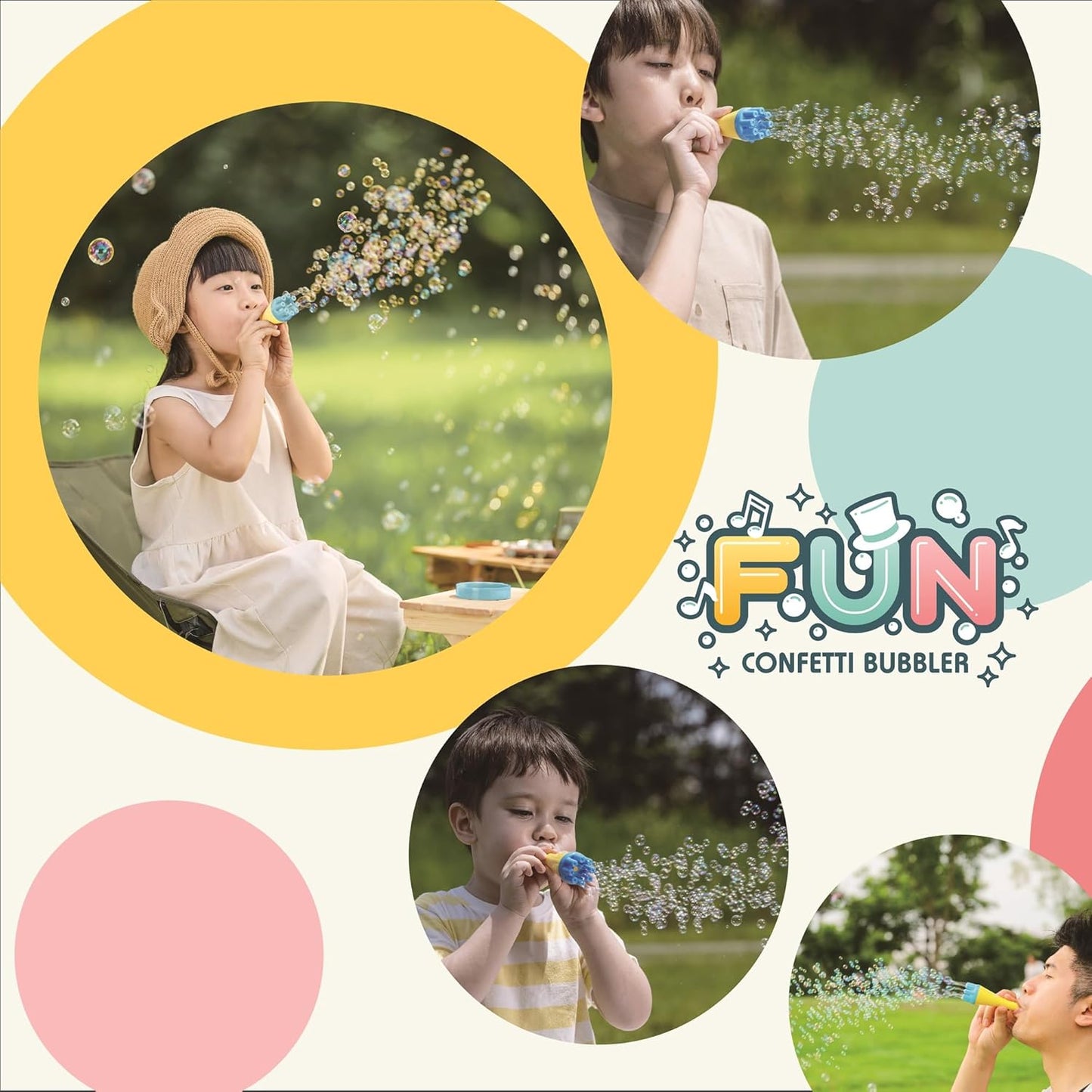 Uncle Bubble Blower for Kids and Toddlers 3, Uncle Bubble Mini Bubble Blower 3 Colors Family Set| Blow Thousands of Bubbles a Time