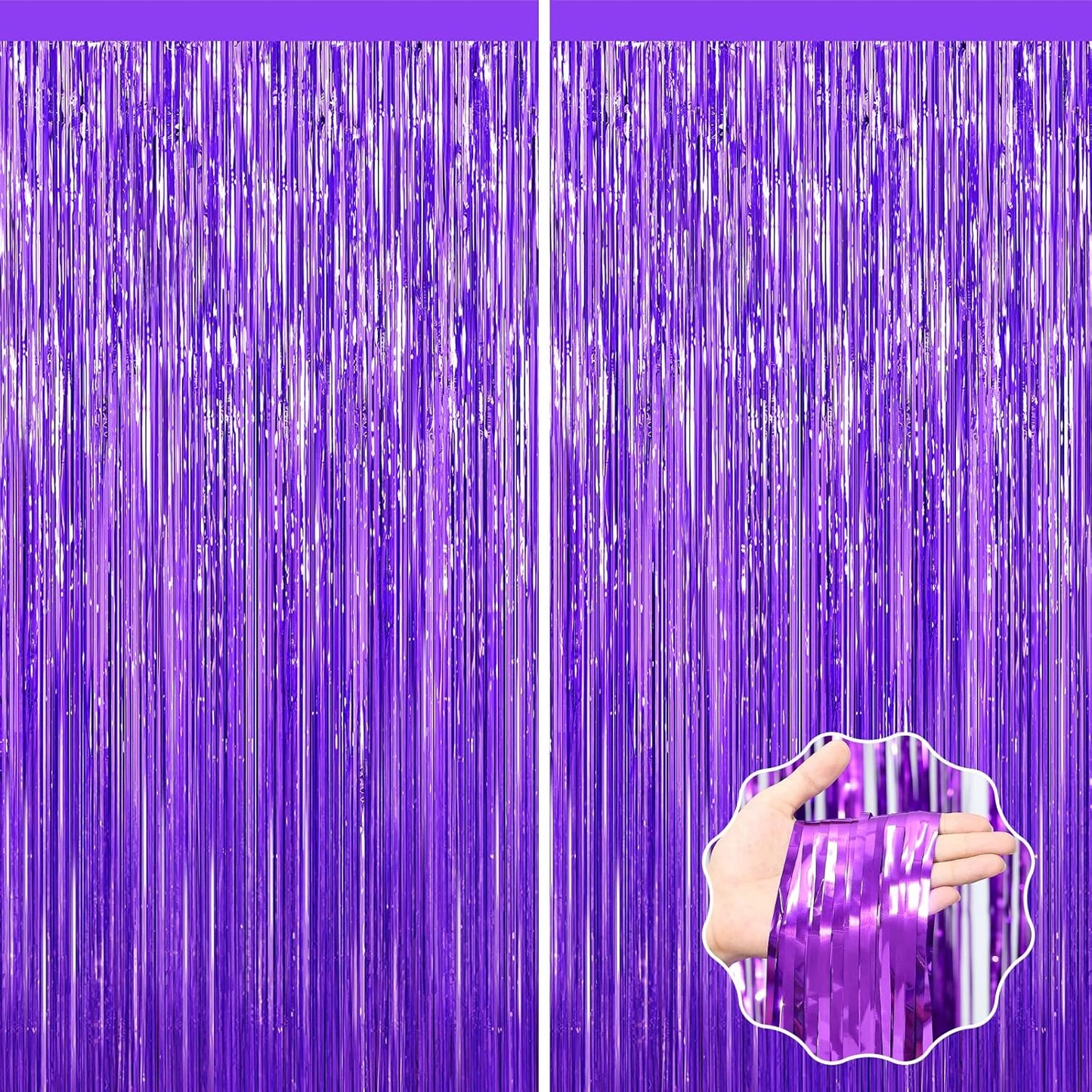 Purple Foil Curtain Backdrop, 2Pack Metallic Tinsel Foil Fringe Curtains Photo Booth Props for Birthday Wedding Engagement Bachelorette Baby Shower Christmas Holiday Celebration Party Decorations