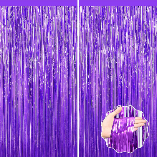 Purple Foil Curtain Backdrop, 2Pack Metallic Tinsel Foil Fringe Curtains Photo Booth Props for Birthday Wedding Engagement Bachelorette Baby Shower Christmas Holiday Celebration Party Decorations