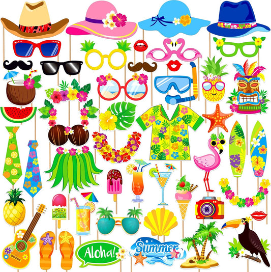 KatchOn, Tropical Hawaiian Photo Booth Props - Pack of 50, Luau Party Decorations | Luau Photo Booth Props for Hawaiian Party Decorations | Luau Photo Props, Aloha Party Decoration, Summer Party Décor