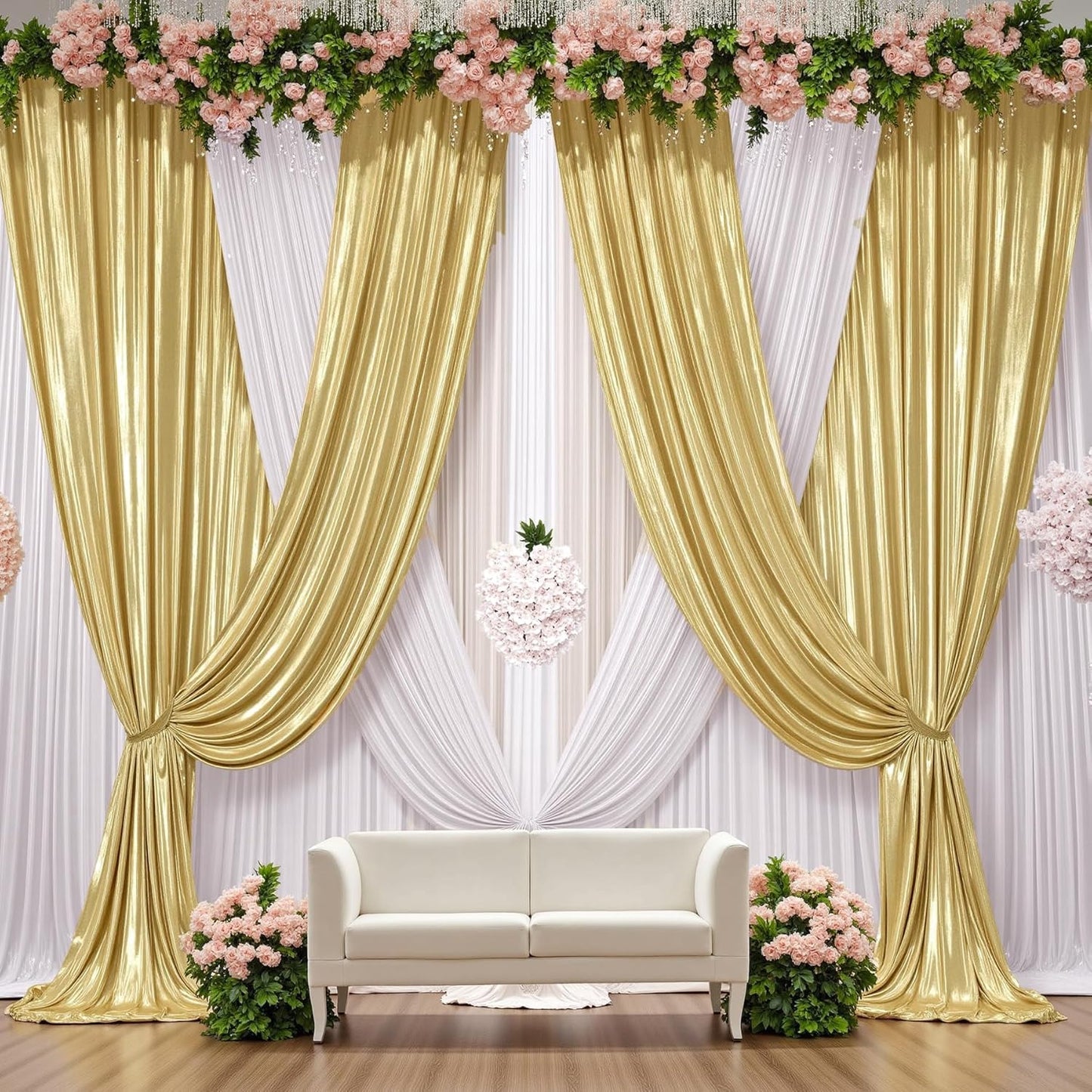 10x10 ft Wrinkle Free Gold Sequin Backdrop Curtain for Parties,Thick Not Fall-Off Glitter Wedding Backdrop Drapes,2 Panels 5x10ft Shimmer Photo Back Drop Cloth for Graduation Photography Background