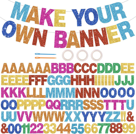 BEISHIDA 116 PCS A-Z Glitter Colorful DIY Letter Banner Kit Make Your Own Banner，Including 111 Letters and Numbers 3 Rope and 2 Threading Device,Customized for Birthday Graduation Wedding Party Decor