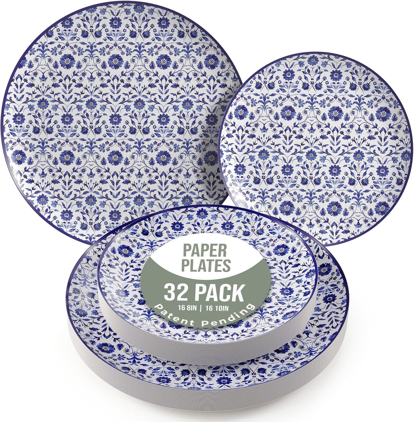 Trendables Heavy Duty Paper Plates Set For 16 Guests - 16 Each Of 8-inch And 10-inch Disposable Plates For Party - Fancy 32 Piece Dinnerware Set For All Occasions | Floral Design, Florentine