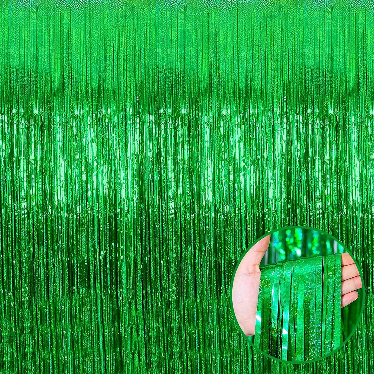 4 Pack Green Tinsel Foil Fringe Curtain Backdrop, 3.28Ft x 8.2Ft Metallic Streamers for Photo Booth Props Wedding Bridal Shower Bachelorette Birthday Carnival Easter Mother’s Day Party Decoration