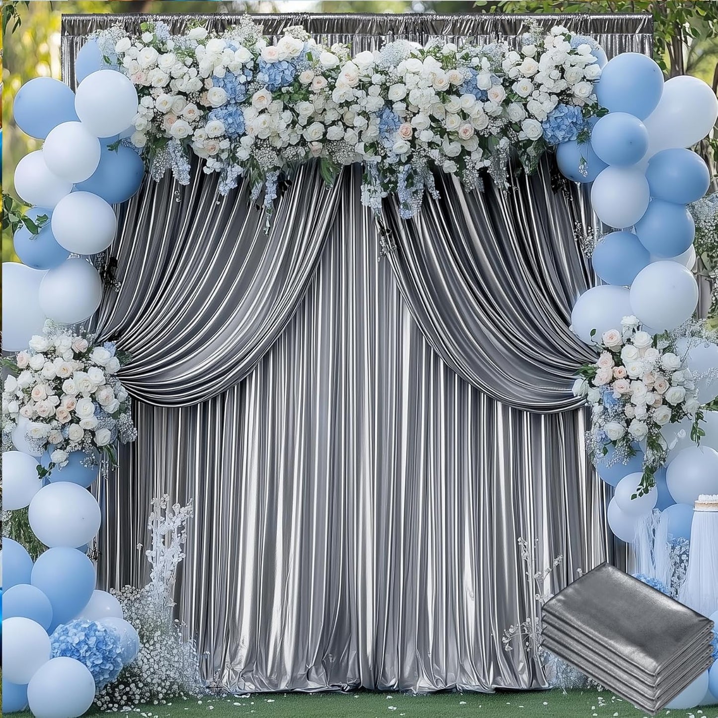 20x10 ft Wrinkle Free Black Silver Sequin Backdrop Curtain for Parties,Thick Not Fall Glitter Wedding Backdrop Drapes,4 Panels 5x10ft Shimmer Photo Back Drop Cloth for Birthday Photography Background