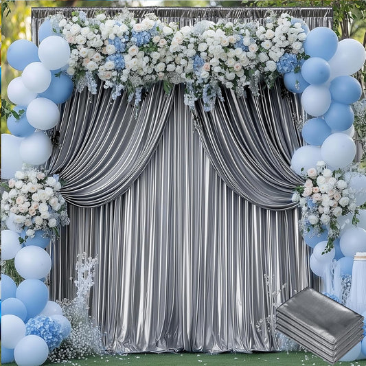 20x10 ft Wrinkle Free Black Silver Sequin Backdrop Curtain for Parties,Thick Not Fall Glitter Wedding Backdrop Drapes,4 Panels 5x10ft Shimmer Photo Back Drop Cloth for Birthday Photography Background