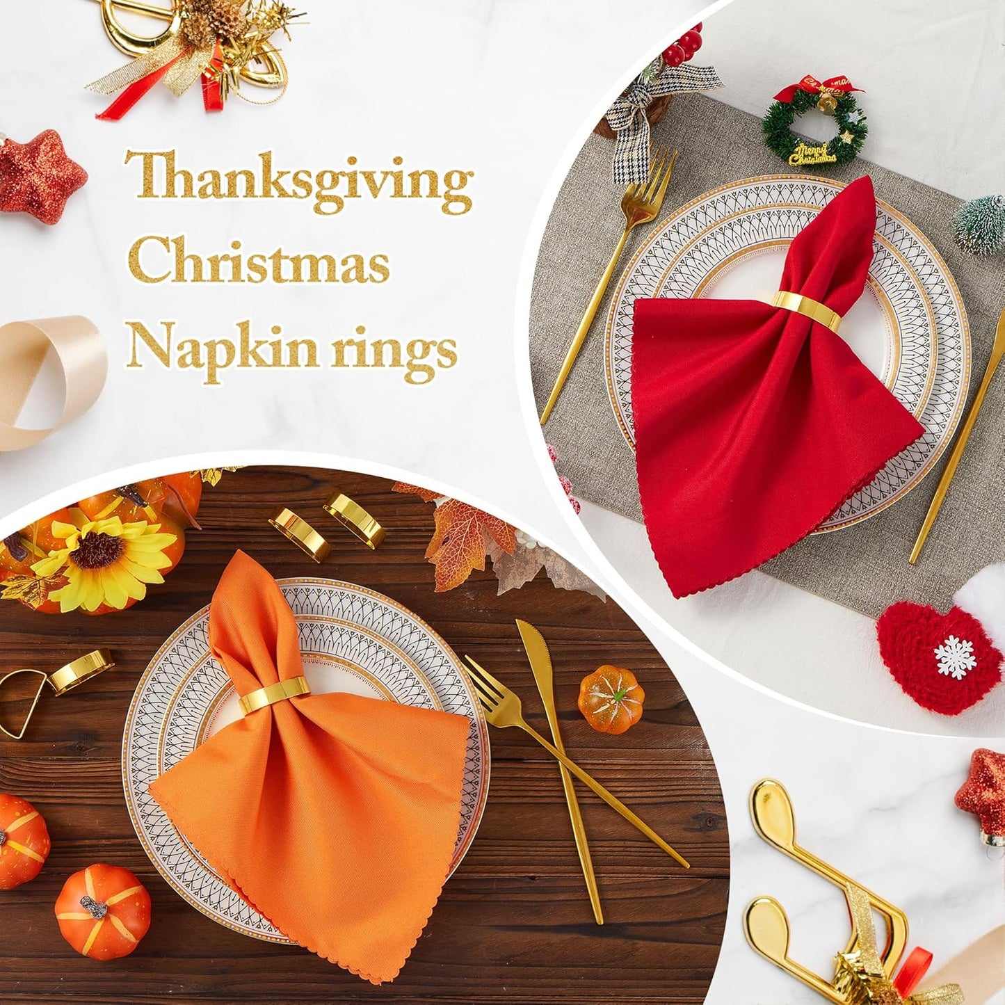 20PCS Gold Napkin Rings Iron Material Bright Gold Napkin Holder, Fall Thanksgiving Christmas Easter Napkins Rings for Daily Table Decor Wedding, Banquet, Party