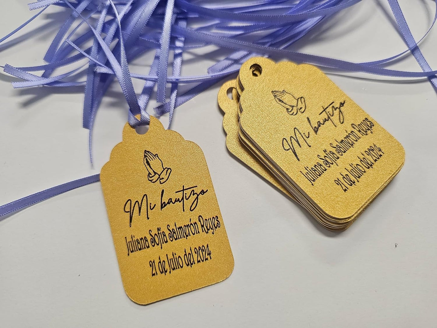 Mi Bautizo Baptism Christening Personalized Thank You Tags 20 pcs - More Colors Available (gold shimmer)
