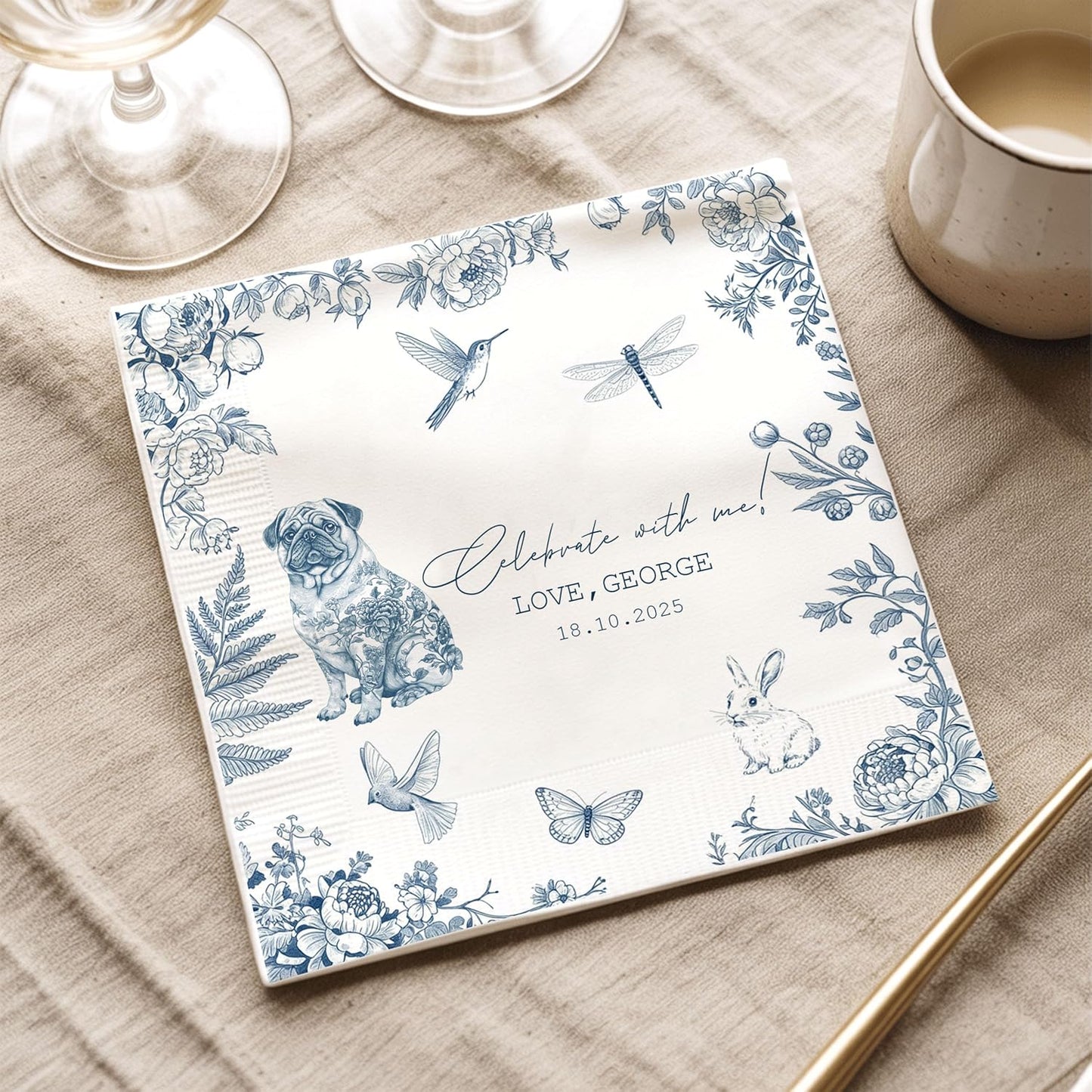 Luxury Personalized Dog Wedding Napkins, Custom Wedding Cocktail Napkins, Beverage Luncheon Cocktail Paper, Napkin for Pet Lovers, Anniversary, Bridal, Engagement Party, Bridal Shower