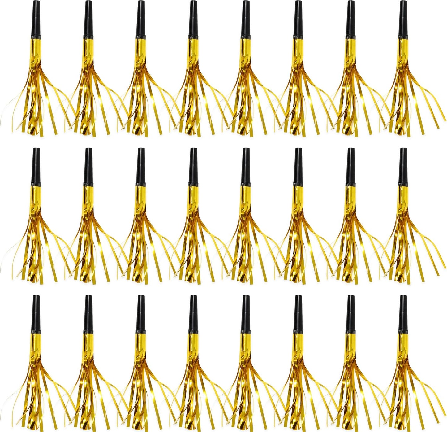 50 Pcs Metallic Fringed Party Blowers Noise Makers Gold Black Blowout Whistle Noisemakers New Year Eve Birthday Party Favor Supplies Events