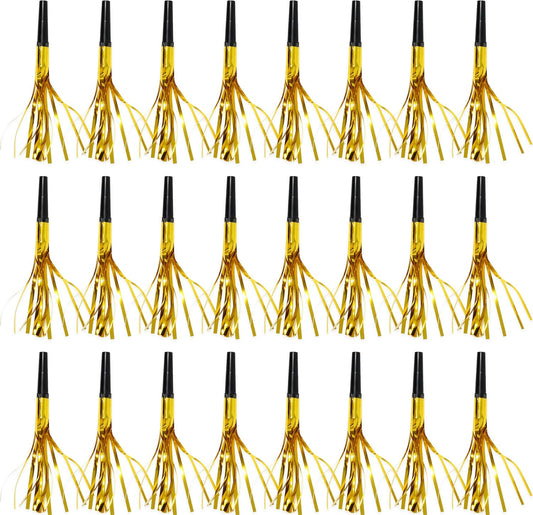 50 Pcs Metallic Fringed Party Blowers Noise Makers Gold Black Blowout Whistle Noisemakers New Year Eve Birthday Party Favor Supplies Events