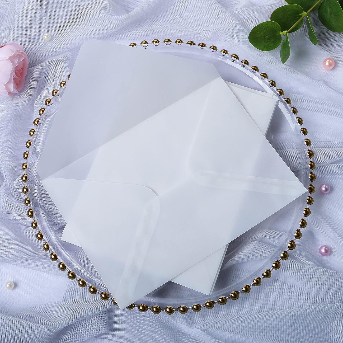 PONATIA 50 PCS/Pack A7 Vellum Envelopes, 5.35 x 7.5'' Vellum Envelopes, Perfect For 5 x 7'' Weddings Invitation Cards, Graduation Invite, Acrylic Invitations, Photos