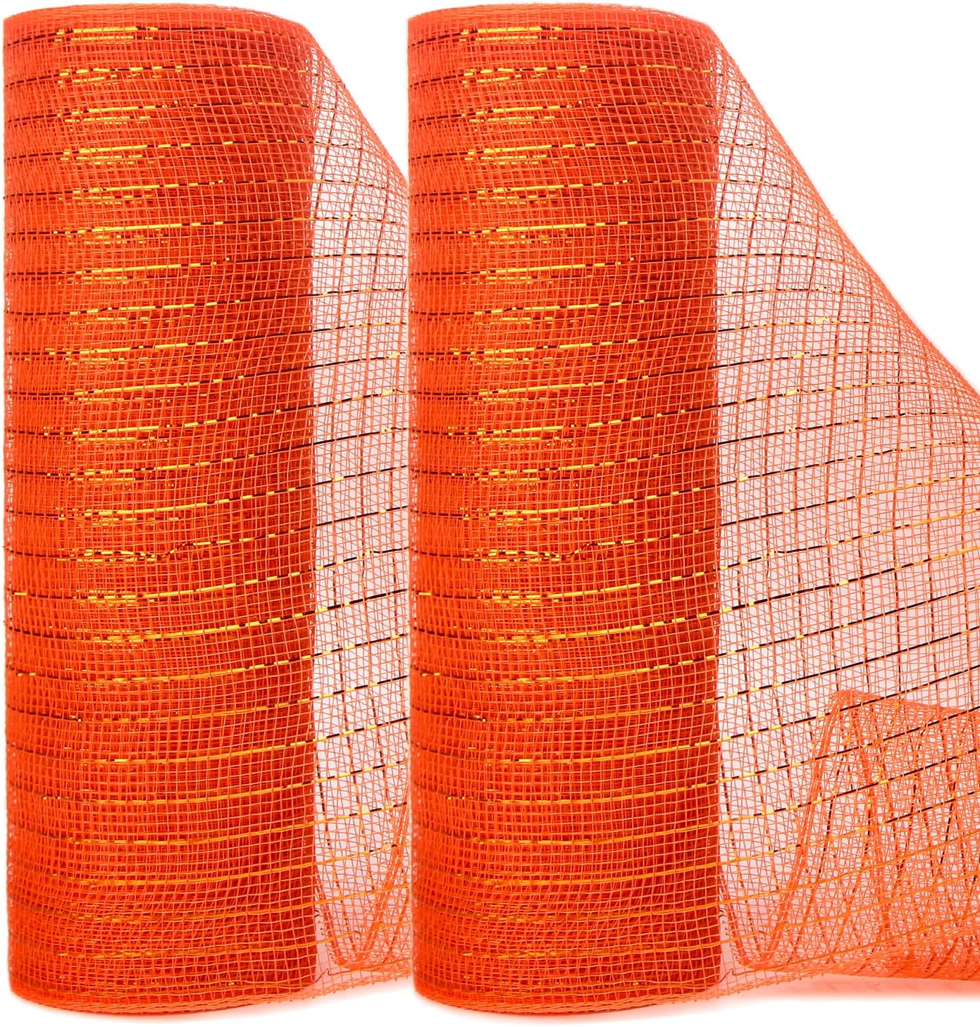Ribbli 2 Rolls Orange Mesh Ribbon,10 inch x 30 feet(10Yard) Each Roll,Metallic Orange with Gold Foil,Use for Wreath Swags and Decorating