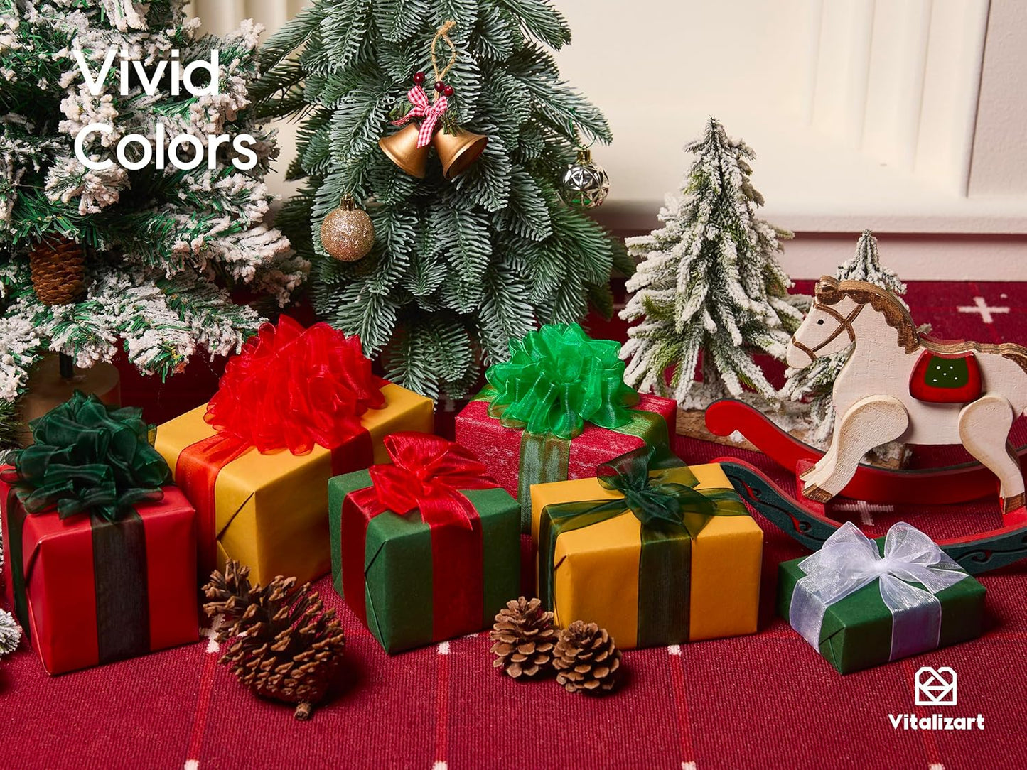 Vitalizart Organza Ribbon 1.5" x 30 Yd Christmas Sheer Ribbons Set 10 Yd x 3 Rolls Red Green White for Christmas Decor Gift Wrapping Crafts Bows Wedding Invitations Wreaths Bouquet