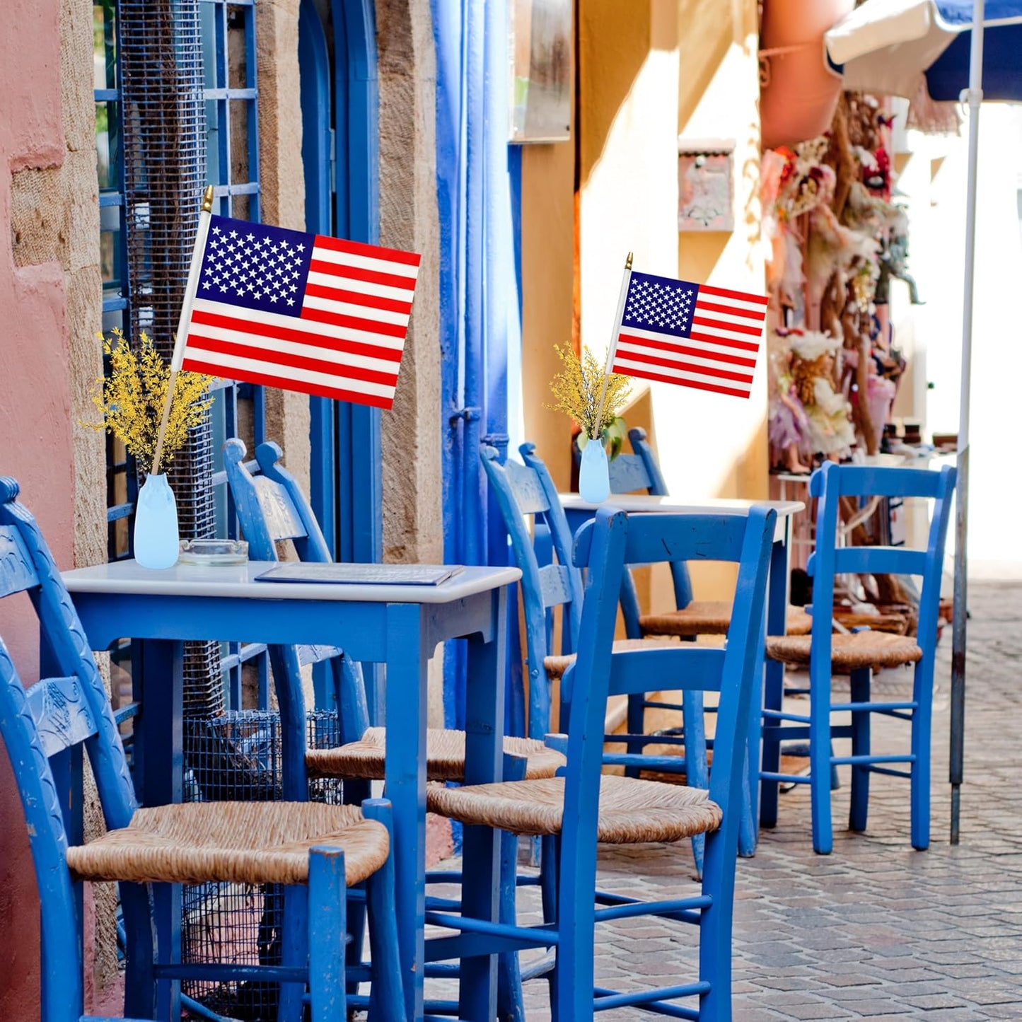 WEITBF 12Pcs 8×12 Inch Small American Flags on Stick Mini USA Flags US Handheld Flag Outdoor Decorations ﻿