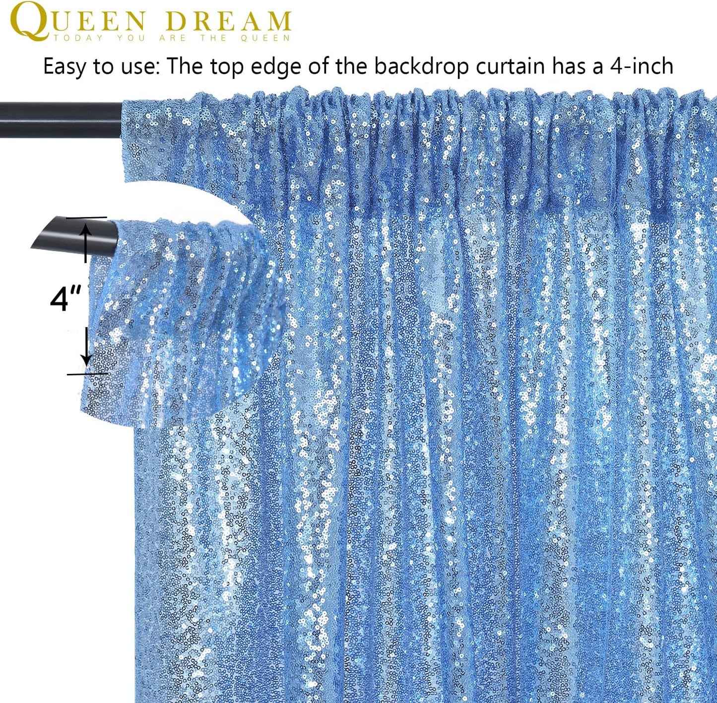 Baby Blue Curtains Backrop for Wedding Parties: 10ftx10ft Sequin Photo Backdrop Drapes for Baby Shower Photography Background
