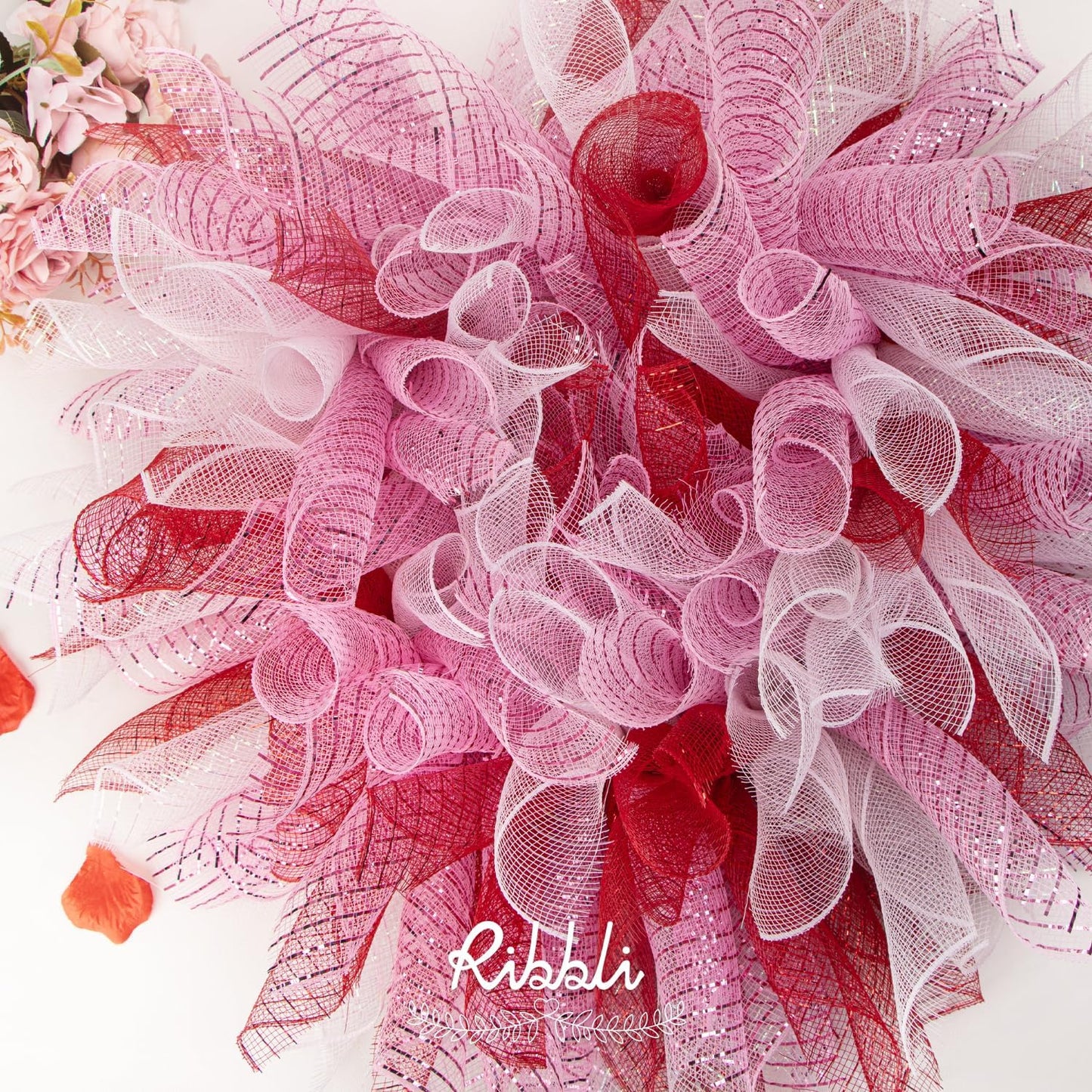 Ribbli 2 Rolls Red Mesh Ribbon,10 inch x 30 feet(10Yard) Each Roll,Metallic Red with Foil,Christmas Ribbon for Wreath Swags and Decorating