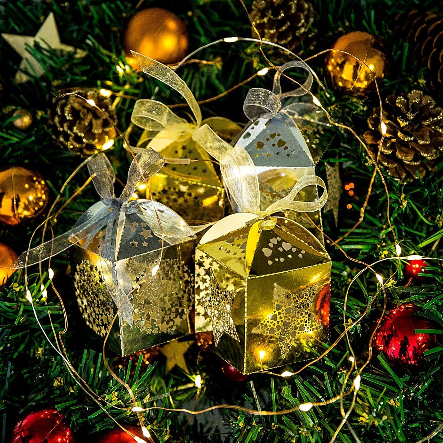 Naler 40pcs Mini Christmas Gift Boxes for Presents, Favor Boxes for Halloween Christmas Wedding Favor Party Gift Wrap Decoration, Gold & Silver, 2 x 2 x 3 Inches