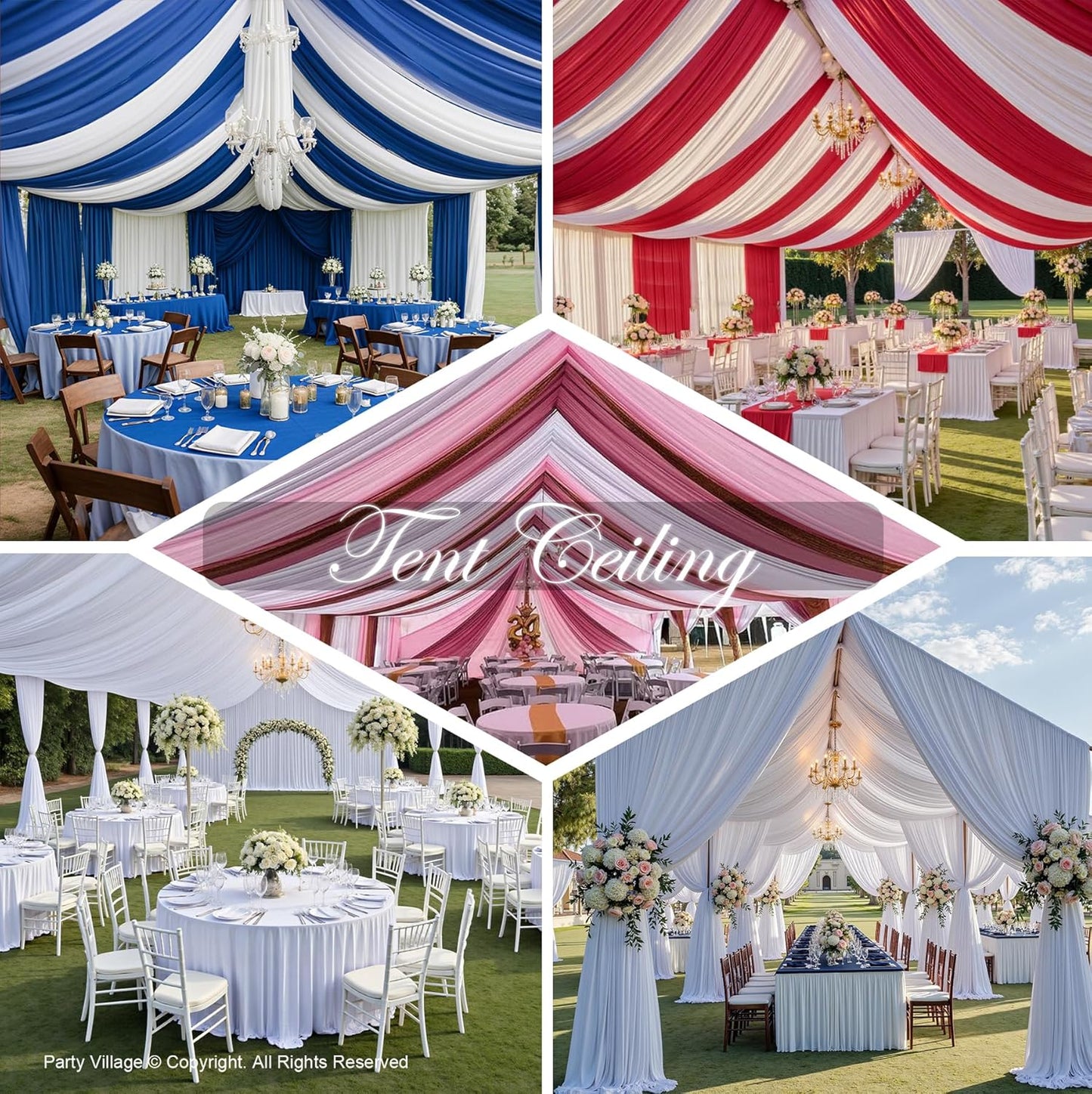 PartyVillage 10 Panels 5ftx30ft White Ceiling Drapes for Wedding Parties – 30 FT Extra Long Thick Polyester Wrinkle-Free Drapery Tent Decor Decorations for Birthday Party Ceremony Stage Swag