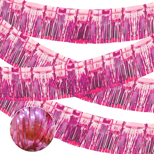 4 Pack Float Fringe Curtains, Metallic Foil Fringe Garland Shiny Tassel Foil Float Parade Float Decorations for Trailer Car Graduation Homecoming Valentine Outdoor Indoor Party (Pink)