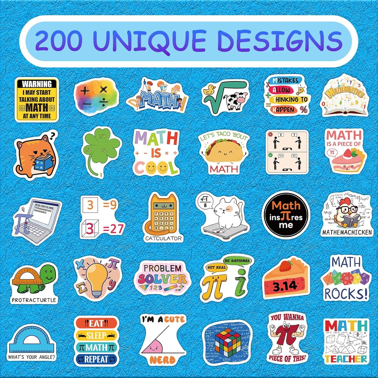 200 PCS Math Stickers for Kids Teens Students, Math Vinyl Stickers for Water Bottle Notebook Journal Laptop Classroom Decor Math Party Favors Teacher Must Haves