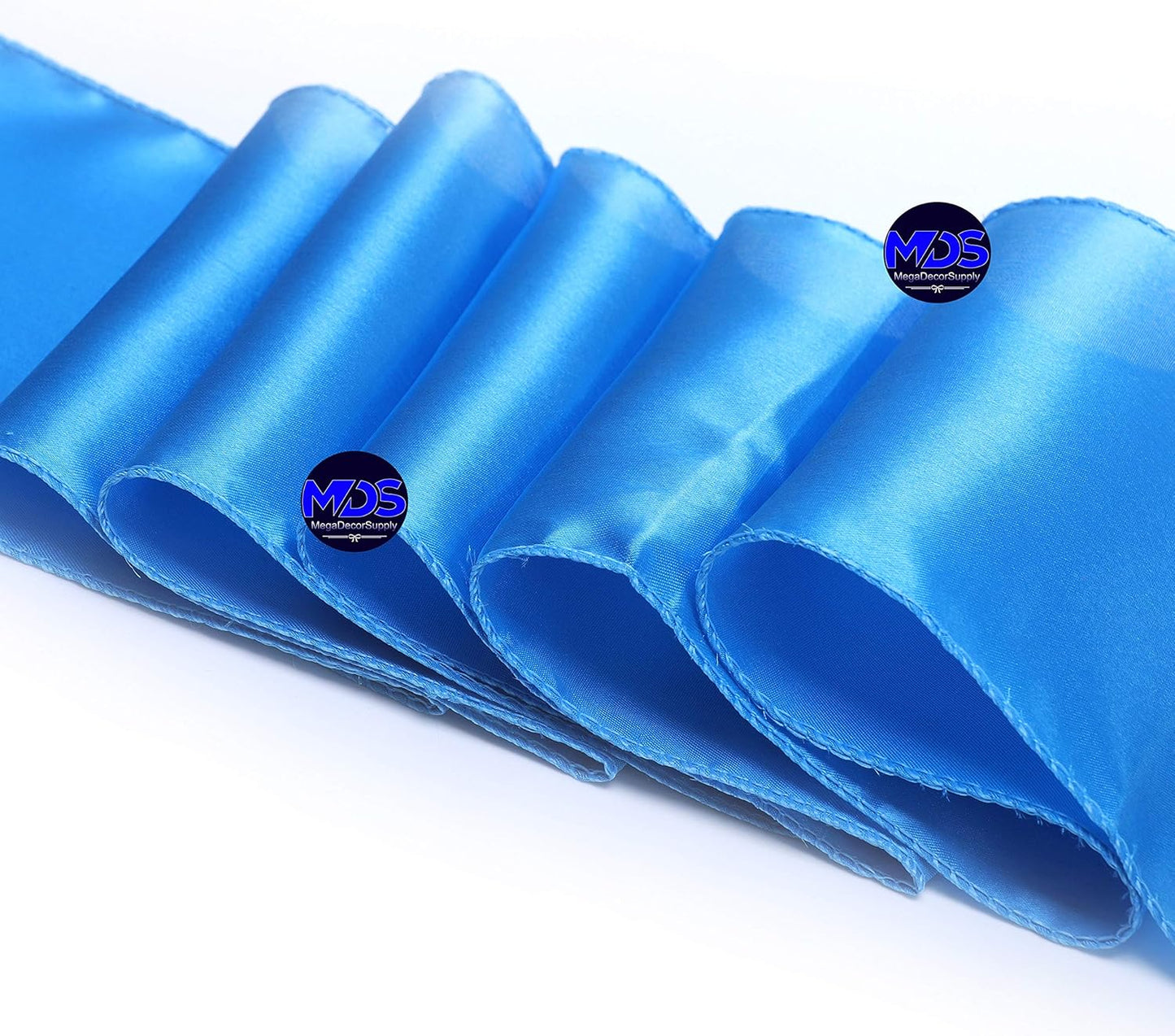 MDS Pack of 200 PCS Satin Chair Sashes Charmeuse Sateen Dining Chair Bows Ribbon Ties Back Sash for Wedding Party Birthday Home Hotel Restaurant Banquet Decoration (7 x 108 Inch, Blue)