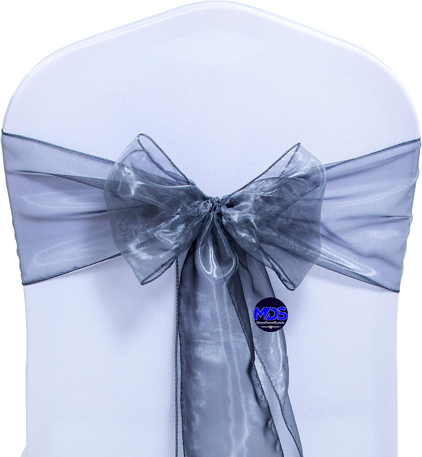 MDS Pack of 150 PCS Organza Chair Sashes Wider Dining Chair Bows Ribbon Tie Back for Wedding Party Birthday Bridal Shower Reception Event Banquet Home Chair Cover Decoration - Silver Gray